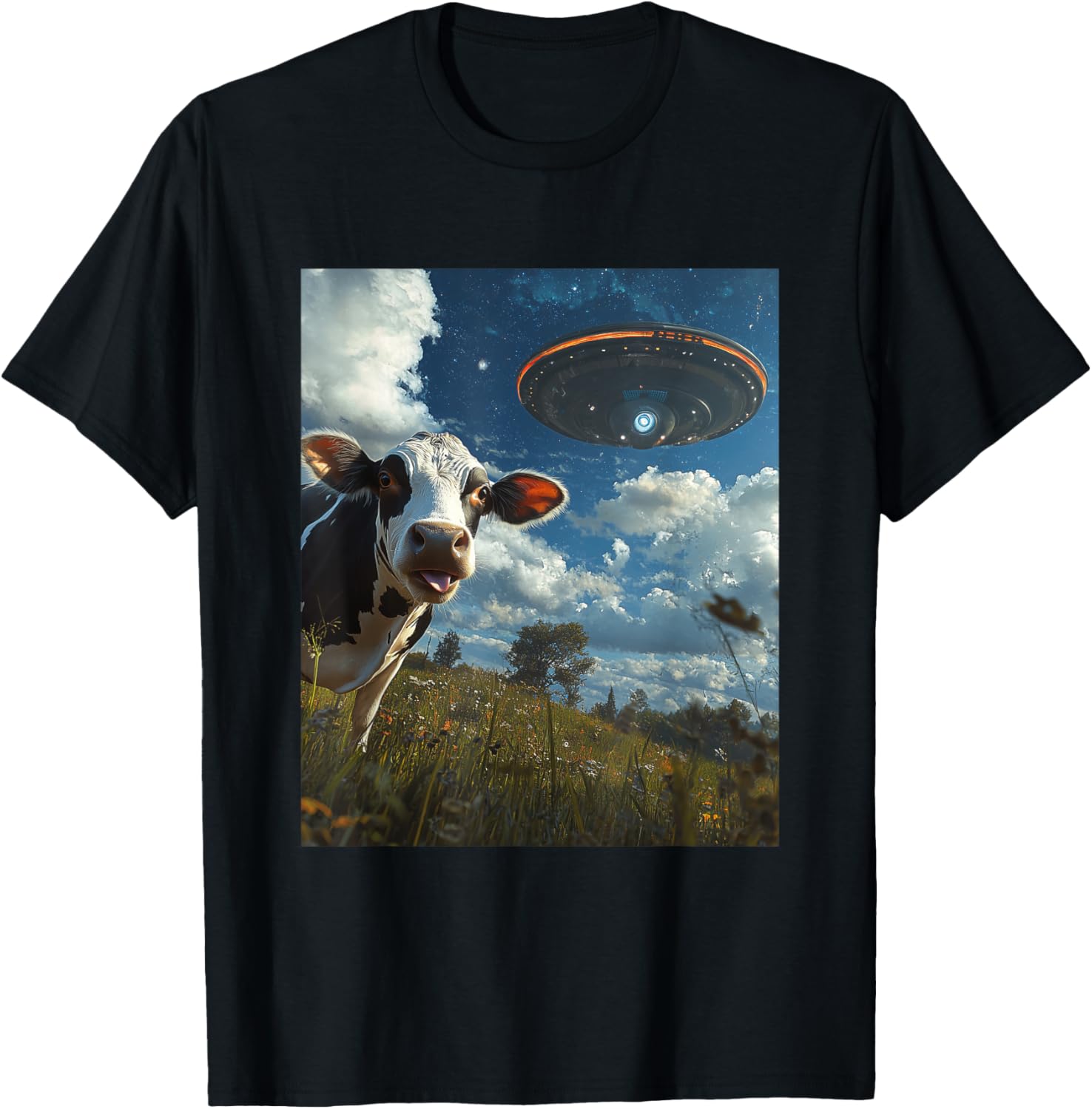 Funny Cow Selfie with Aliens UFO Graphic T-Shirt for Trendy Casual Wear - 20