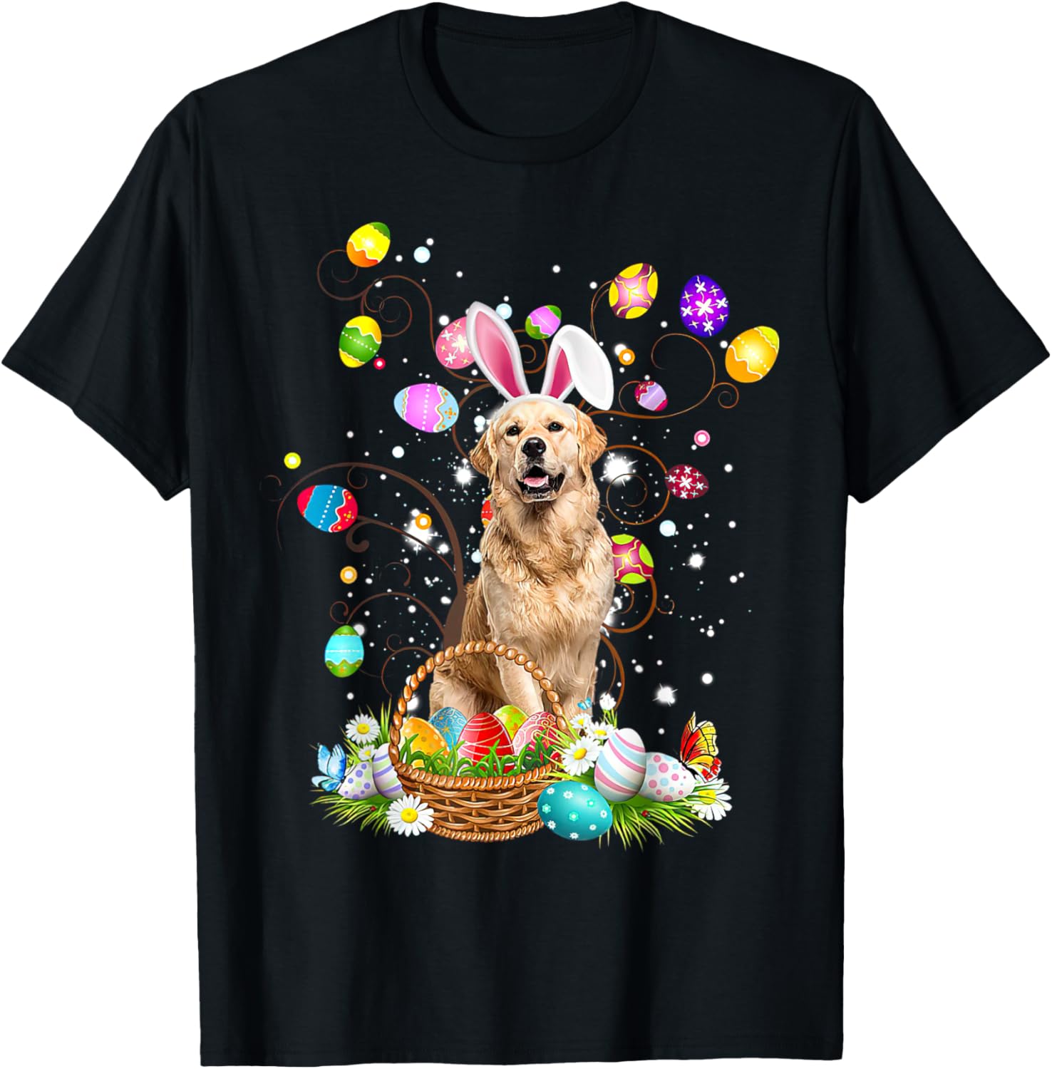 Golden Retriever Easter Egg Hunting T-Shirt for Men and Women - 1