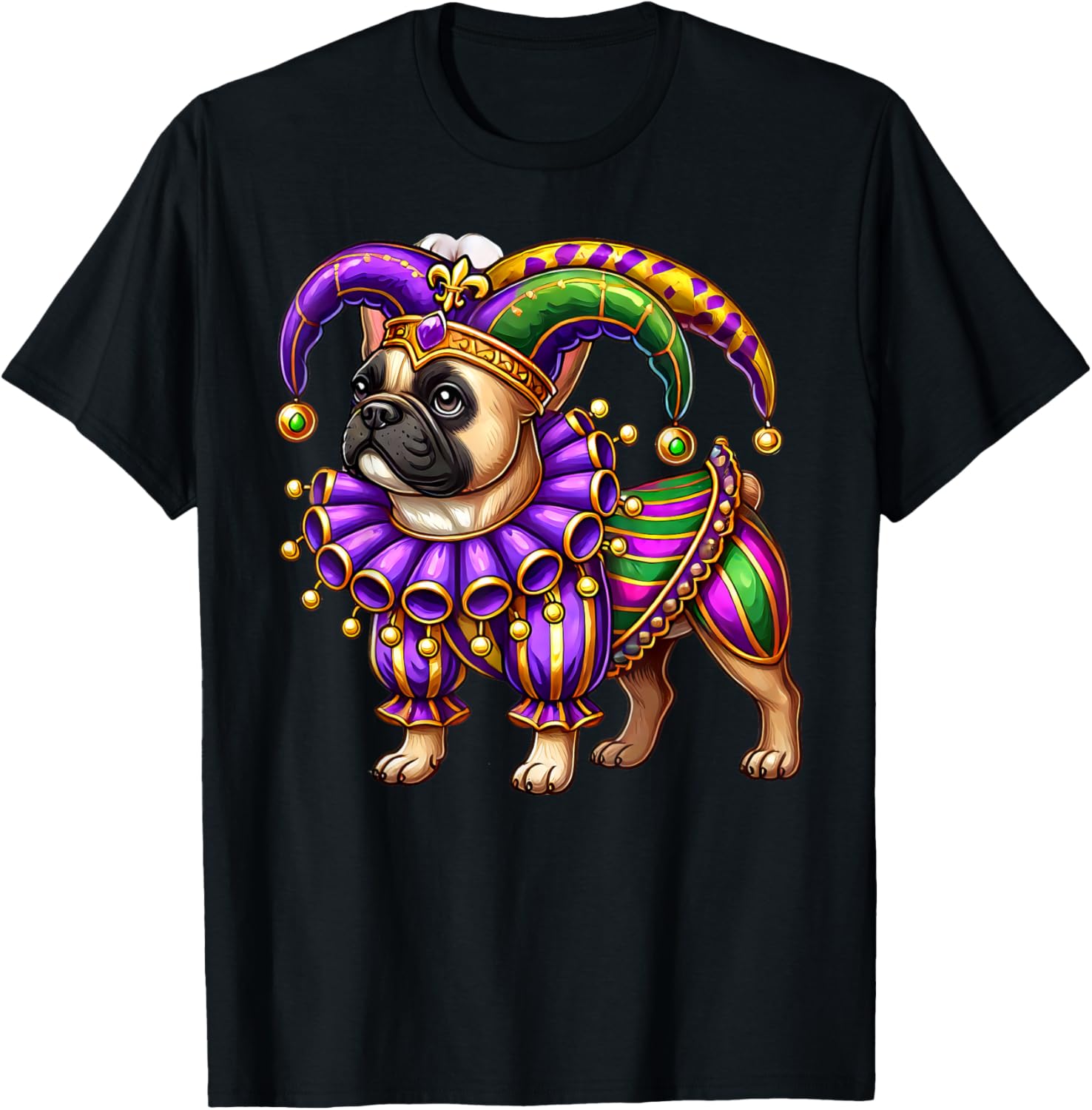 Funny French Bulldog Mardi Gras Costume T-Shirt for Dog Lovers - 1