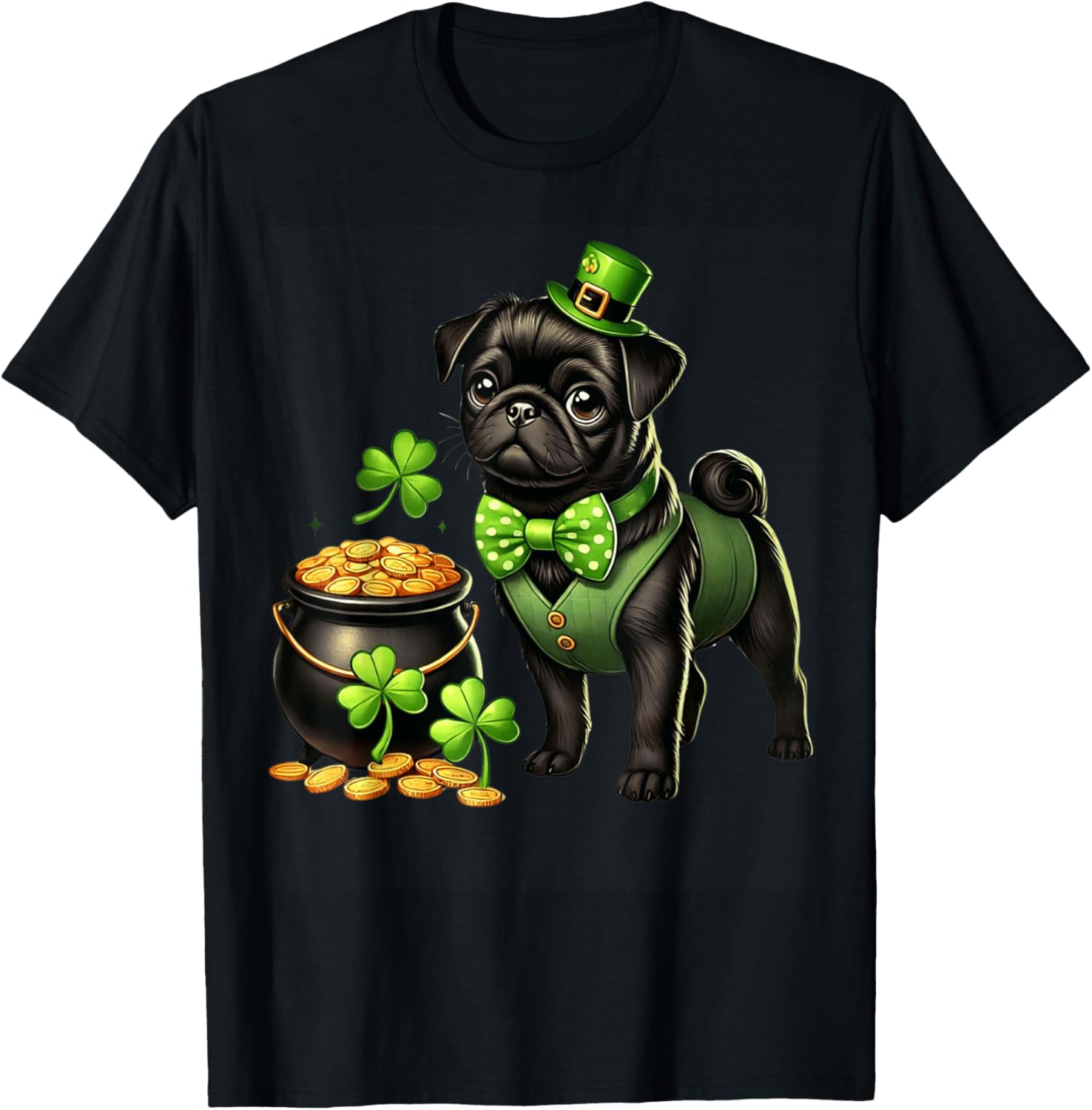 Cute Black Pug Leprechaun T-Shirt for Kids - St Patrick's Day Fun - 13