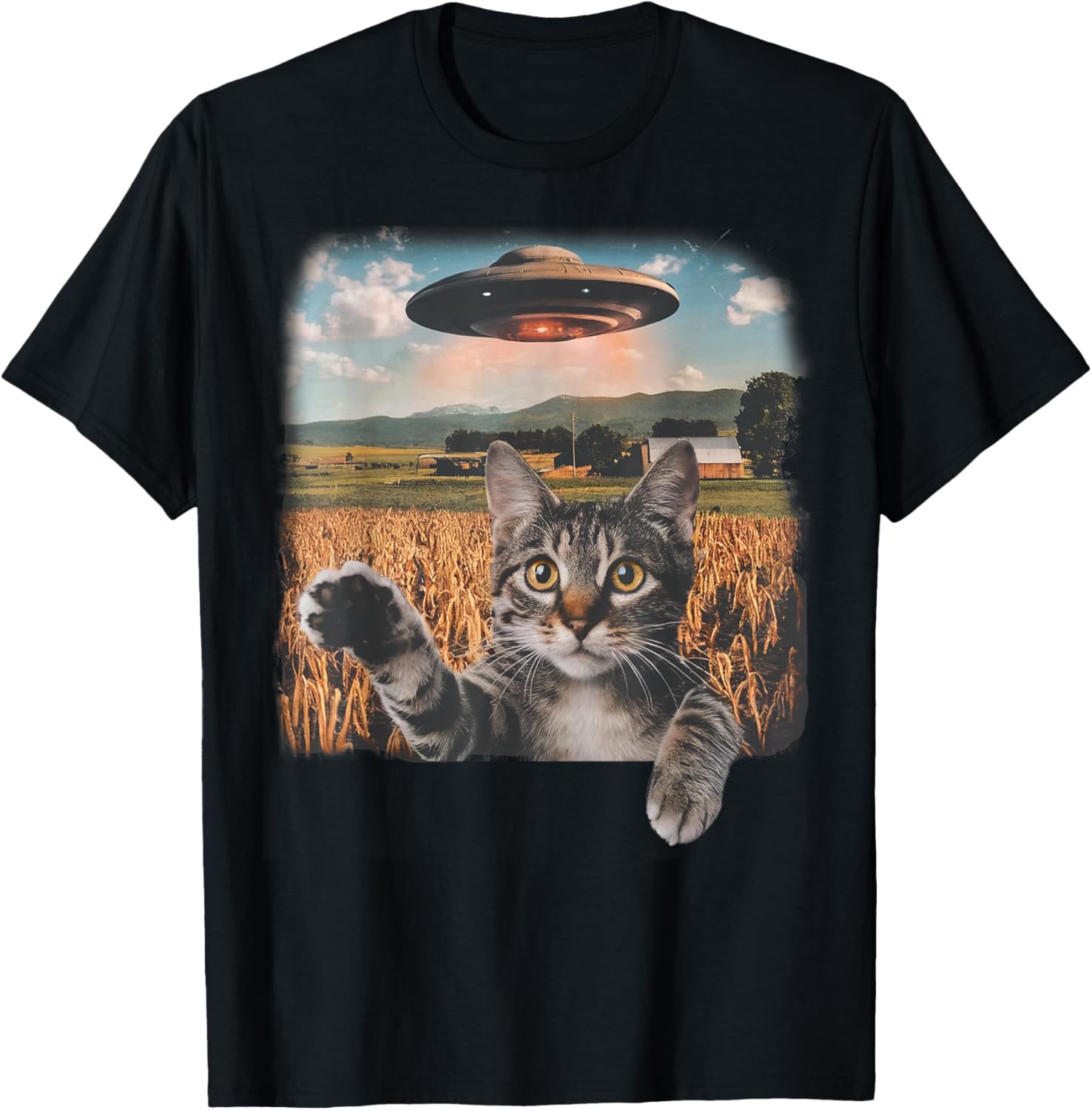 Cat Selfie with Alien UFO T-Shirt for Men, Women, and Kids - 9