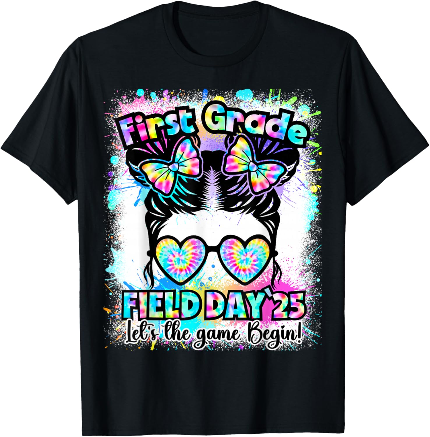 First Grade Field Day 2025 Messy Bun Teacher Kids T-Shirt Fun Design - 14