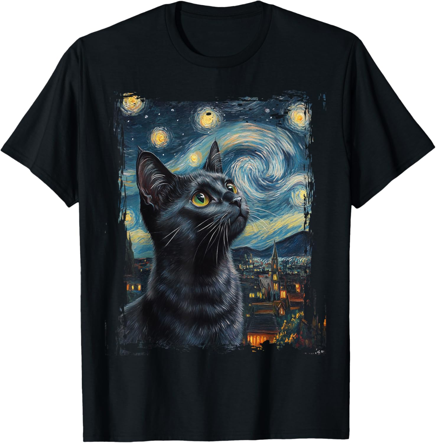 Cat Van Gogh Starry Night T-Shirt for Cat Lovers and Cat Parents - 4