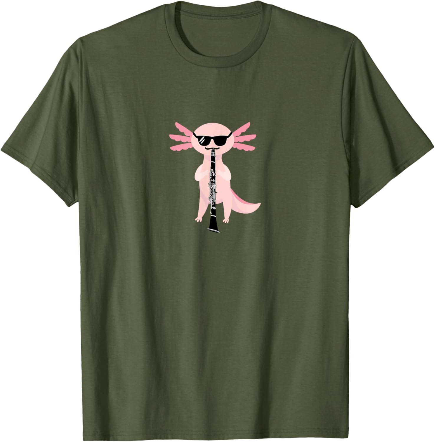 Funny Cute Axolotl T-Shirt with Sunglasses Playing Clarinet for Music Lovers - 13