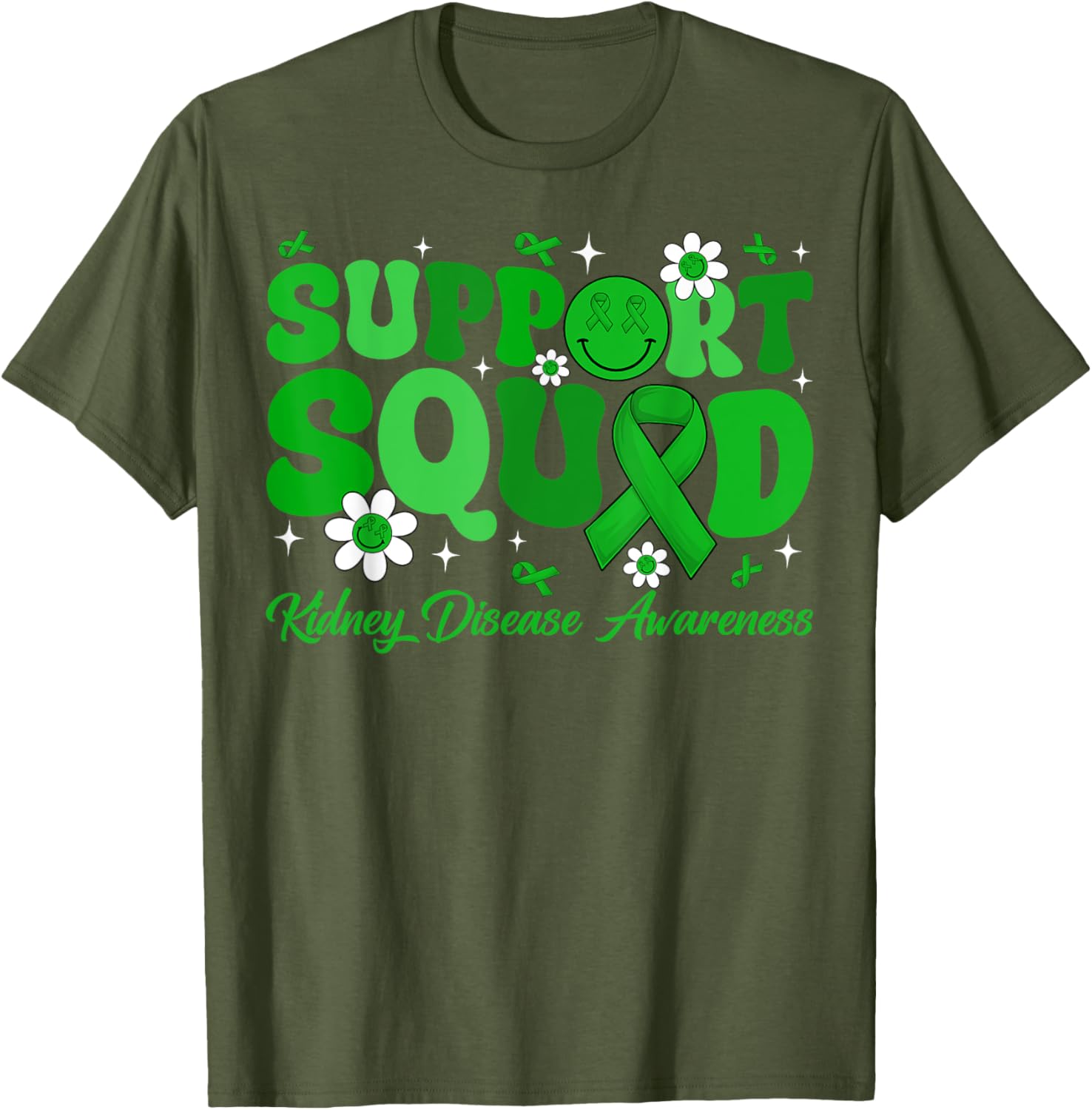 Groovy Support Squad Kidney Disease Awareness Green Ribbon T-Shirt - 14