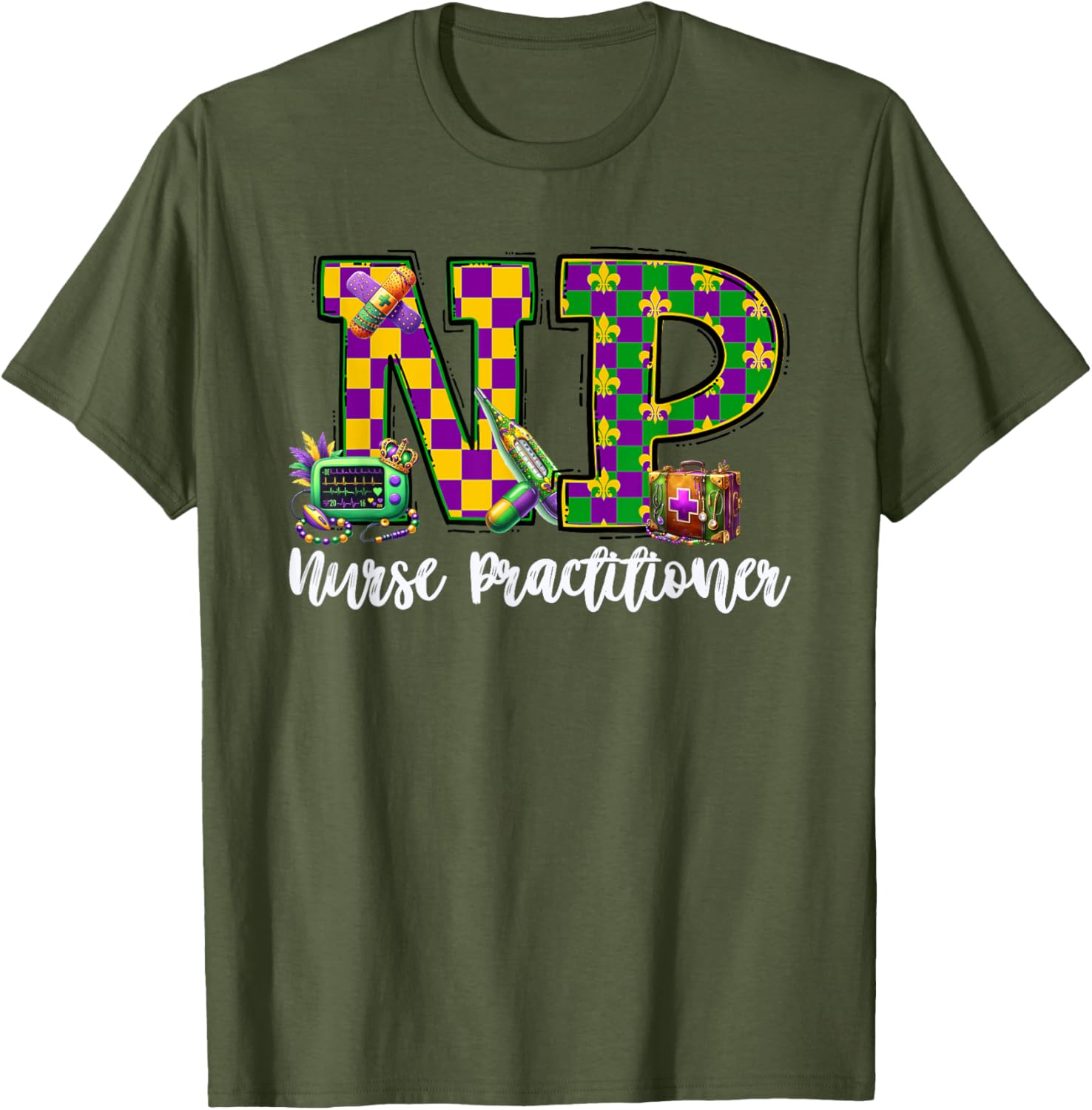 Cute Mardi Gras Nurse Practitioner T-Shirt for Women, Fun and Stylish - 14
