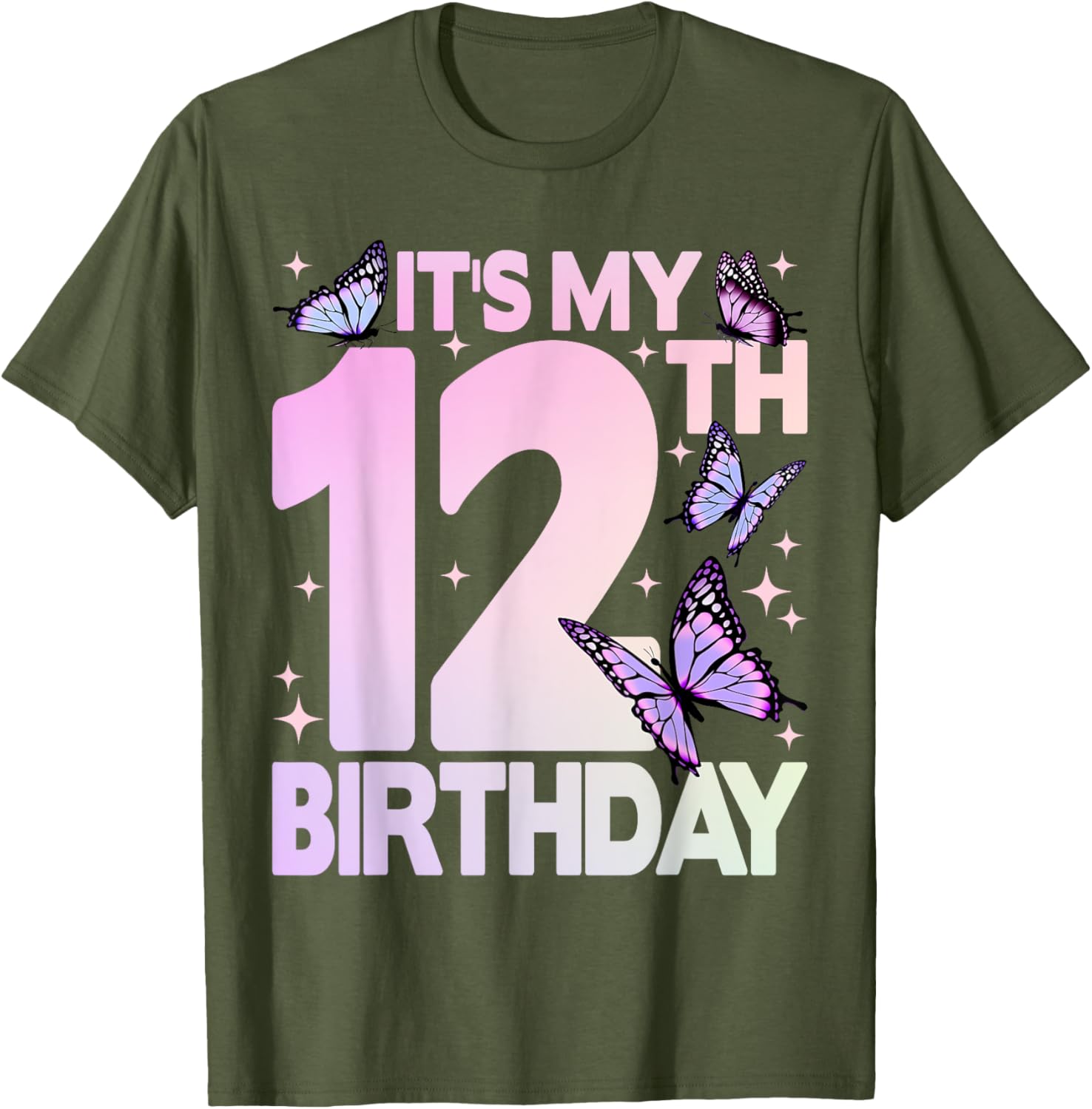 Cute Butterfly 12th Birthday T-Shirt for Girls Celebrating Turning 12 - 4