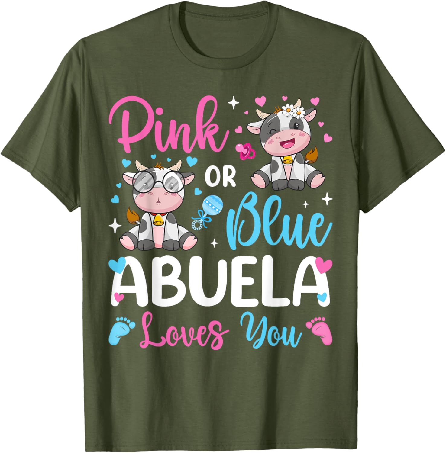 Cute Pink or Blue Abuela Loves You Cow Baby Reveal T-Shirt for Kids - 9