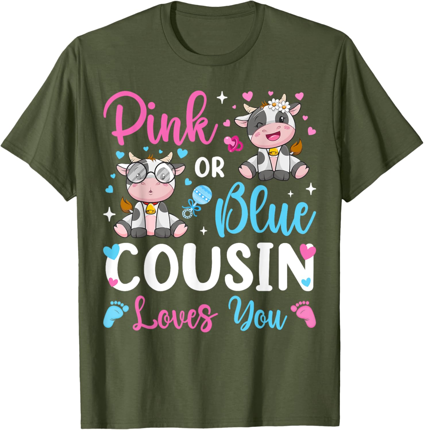 Cute Pink or Blue Cousin Loves You Cow Baby Gender Reveal T-Shirt - 5