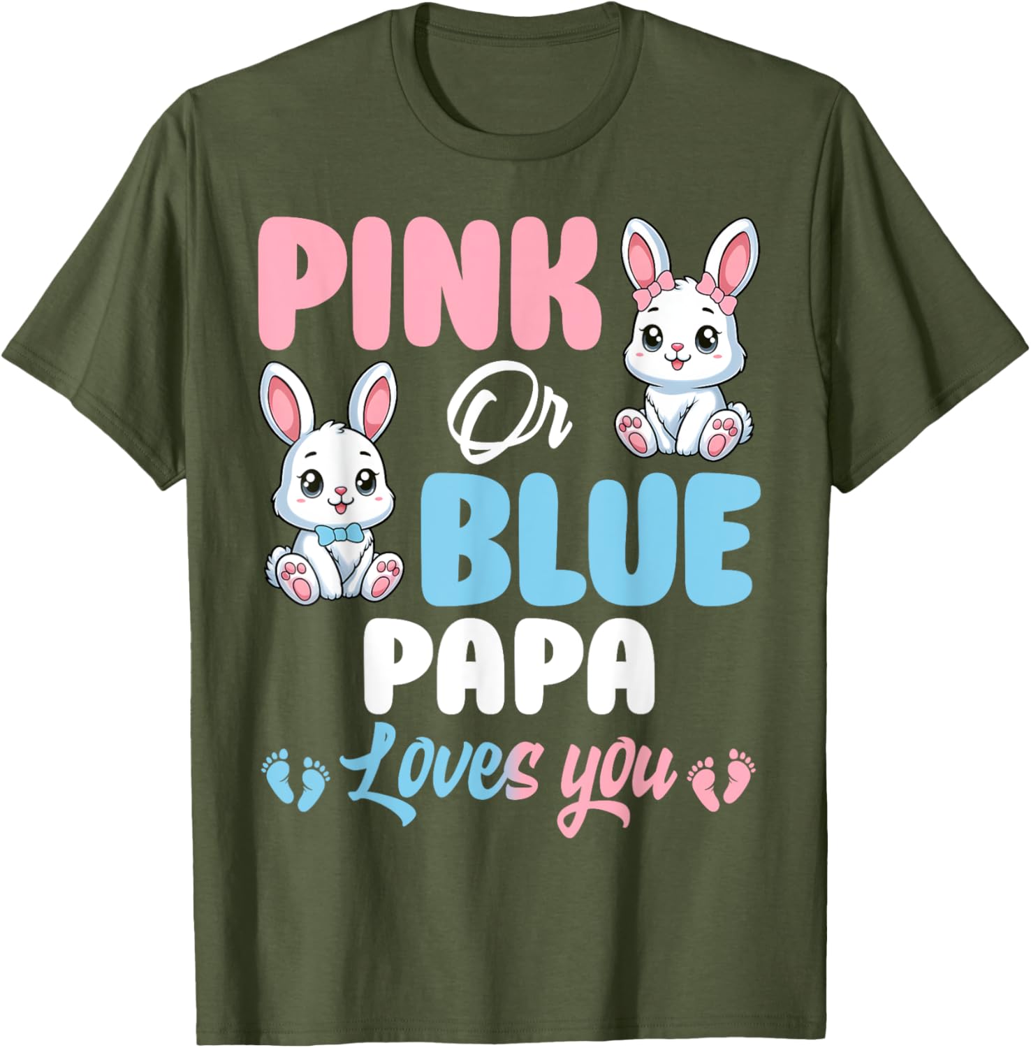 Cute Pink or Blue Papa Loves You Bunny Gender Reveal Party T-Shirt - 9