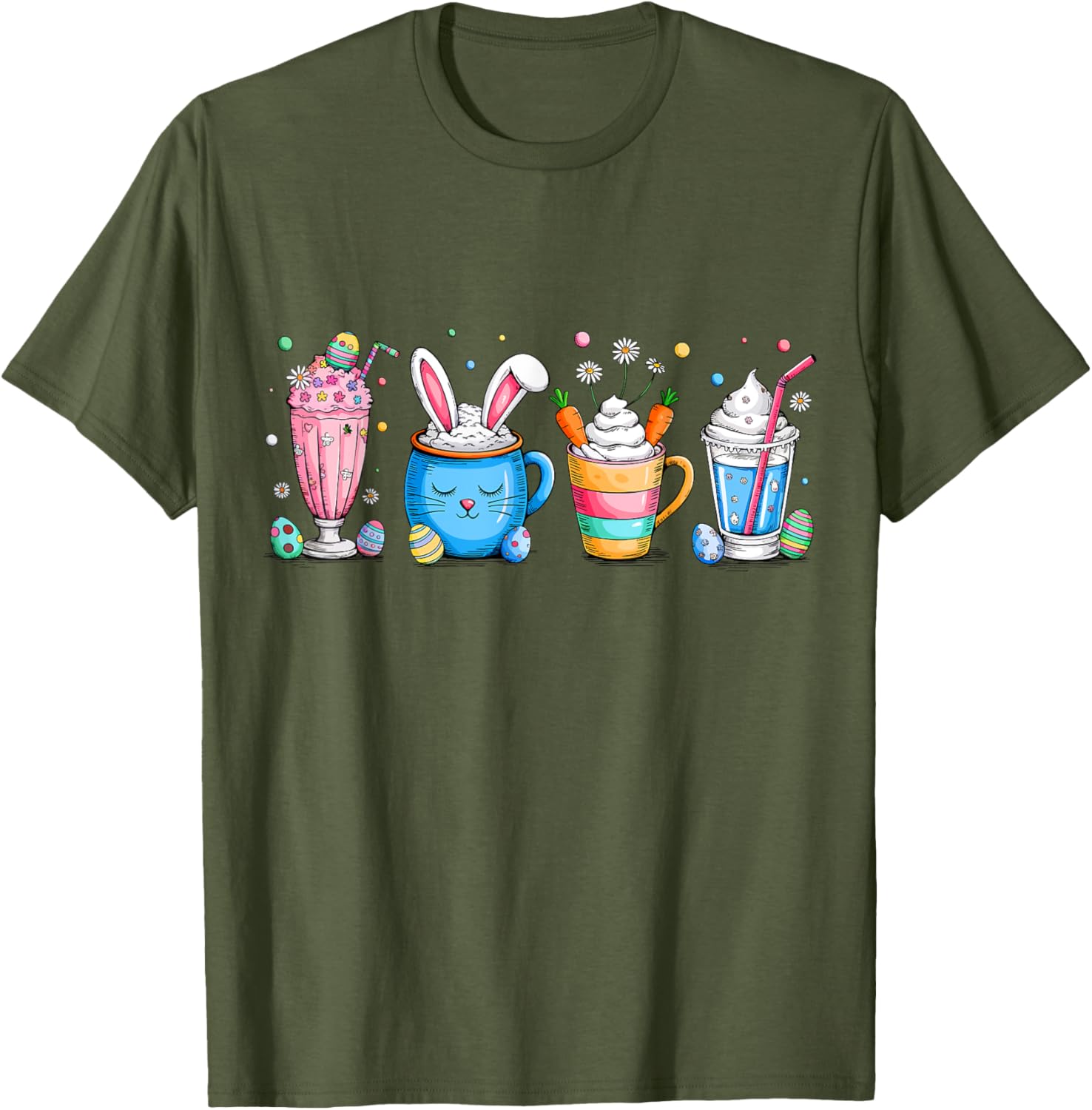 Cute Coffee Bunny T-Shirt for Women Girls with Easter Egg Design - 27