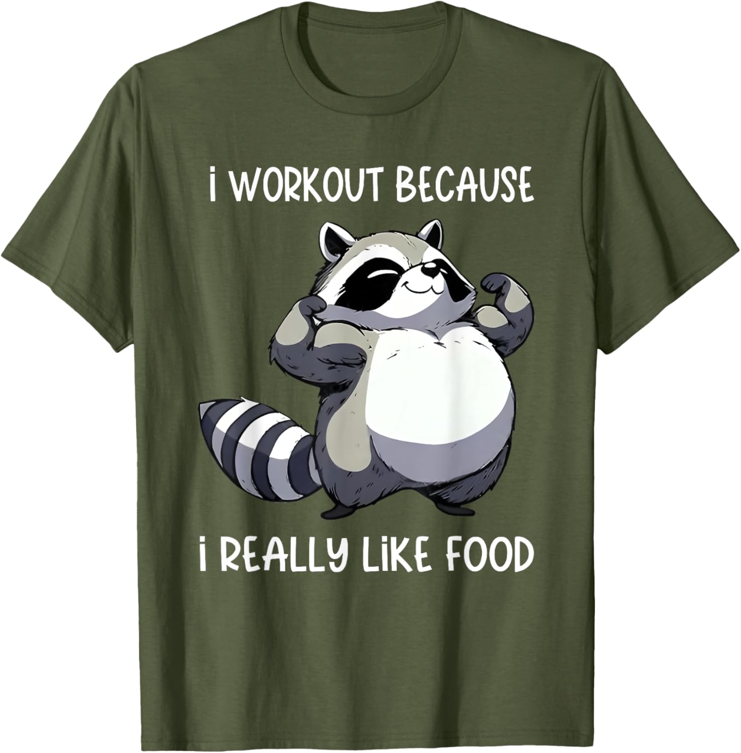Funny Raccoon Biceps Pose T-Shirt for Food Lovers and Fitness Fans - 9