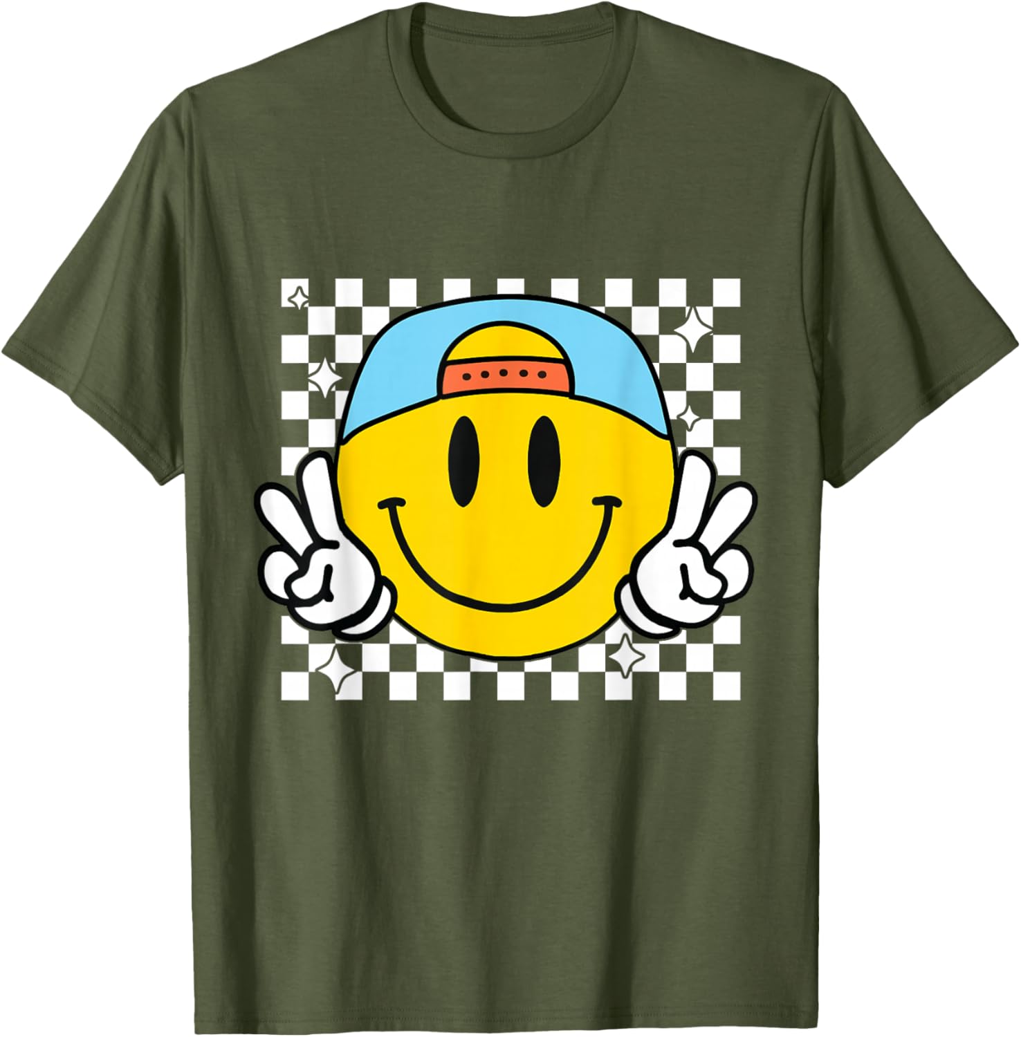 Cute Yellow Smile Face Checkered T-Shirt for Happy Vibes and Style - 10