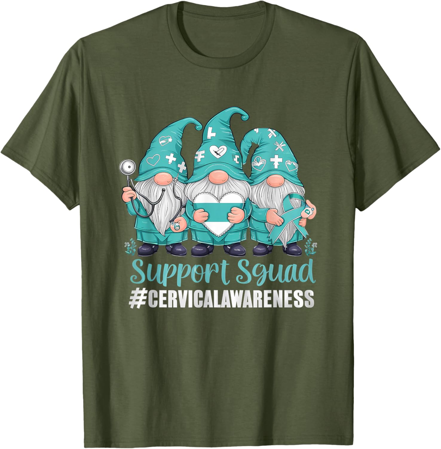 Cervical Cancer Awareness Gnome Teal Ribbon T-Shirt for Supporters - 28