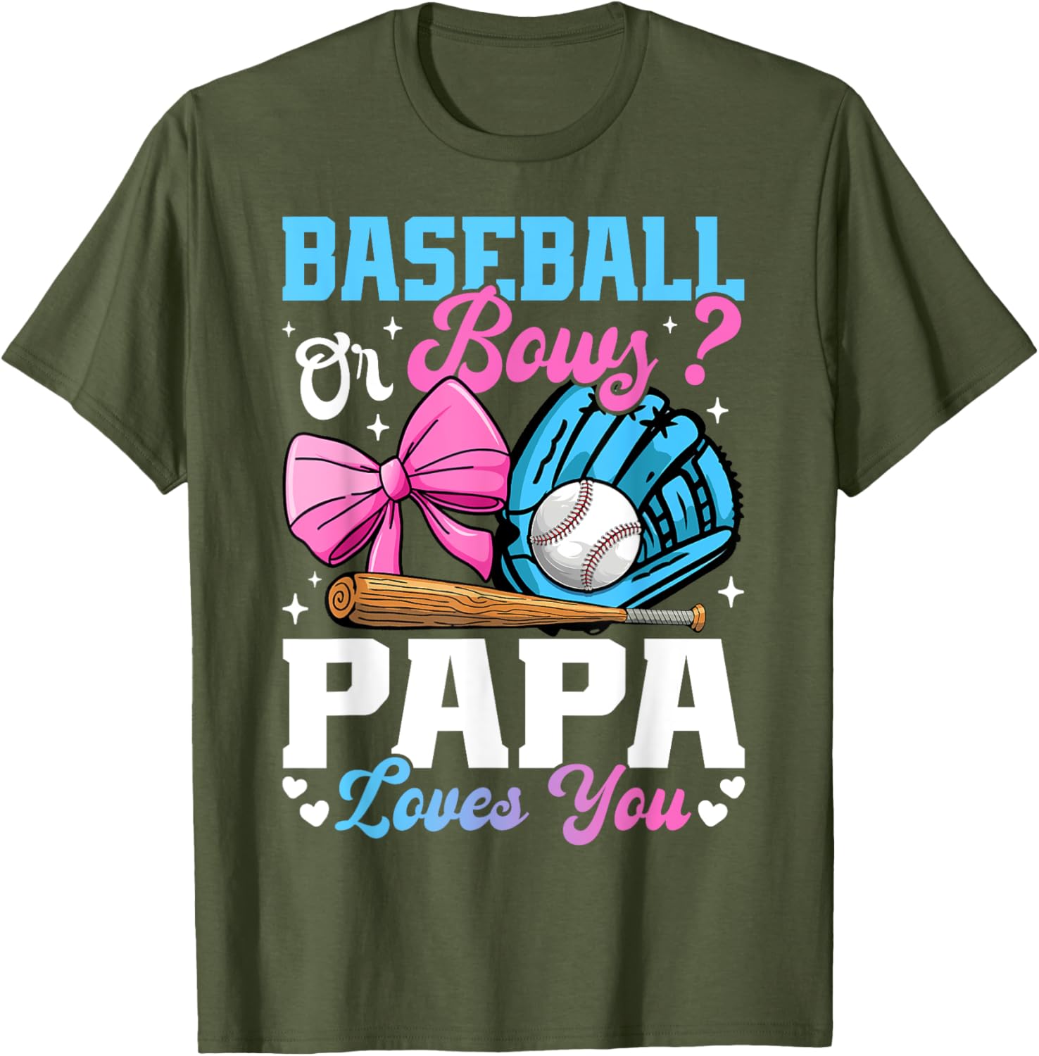 Funny Gender Reveal T-Shirt Baseball Or Bows Papa Loves You Gift - 3