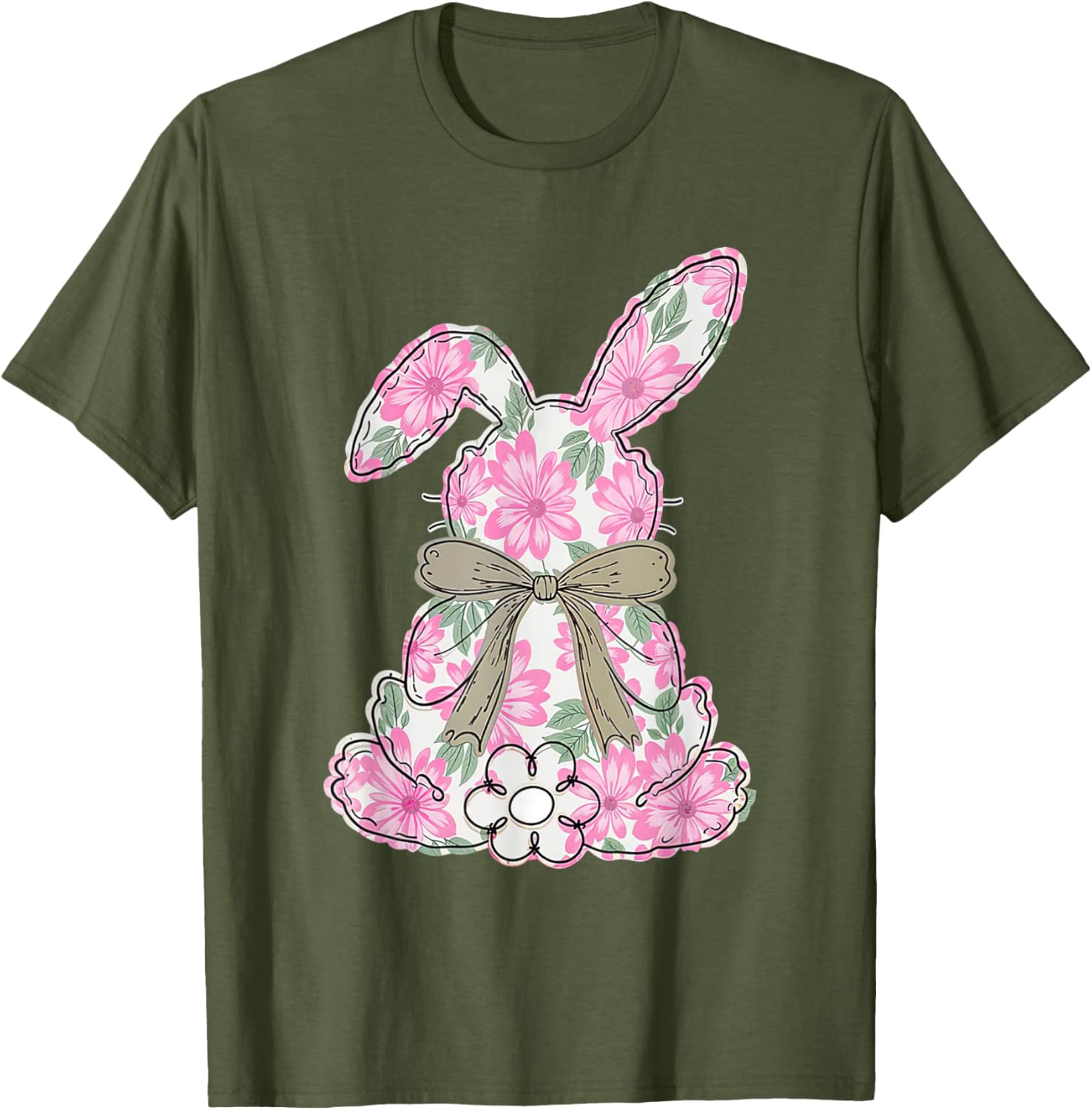 Coquette Floral Easter Bunny Kids Bow T-Shirt for Spring Celebrations - 9