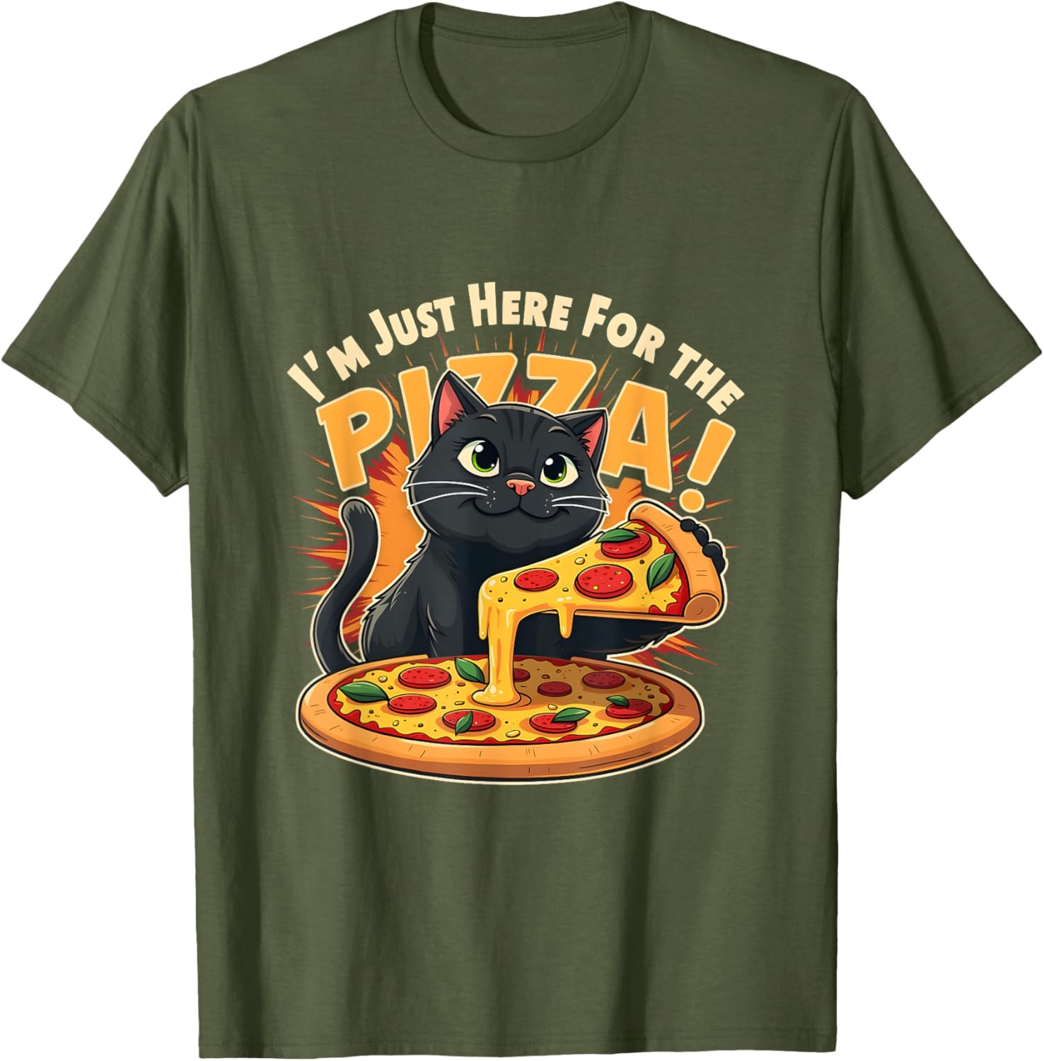 Funny I'm Just Here for the Pizza Cat T-Shirt for Foodie Lovers - 4