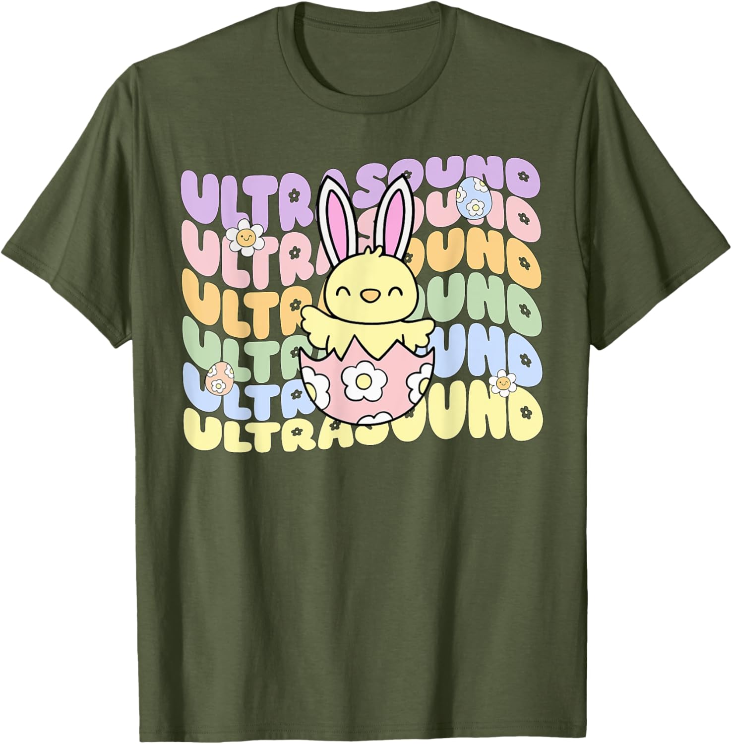 Groovy Easter Sonographer Bunny Chick Eggs T-Shirt for Ultrasound Lovers - 9