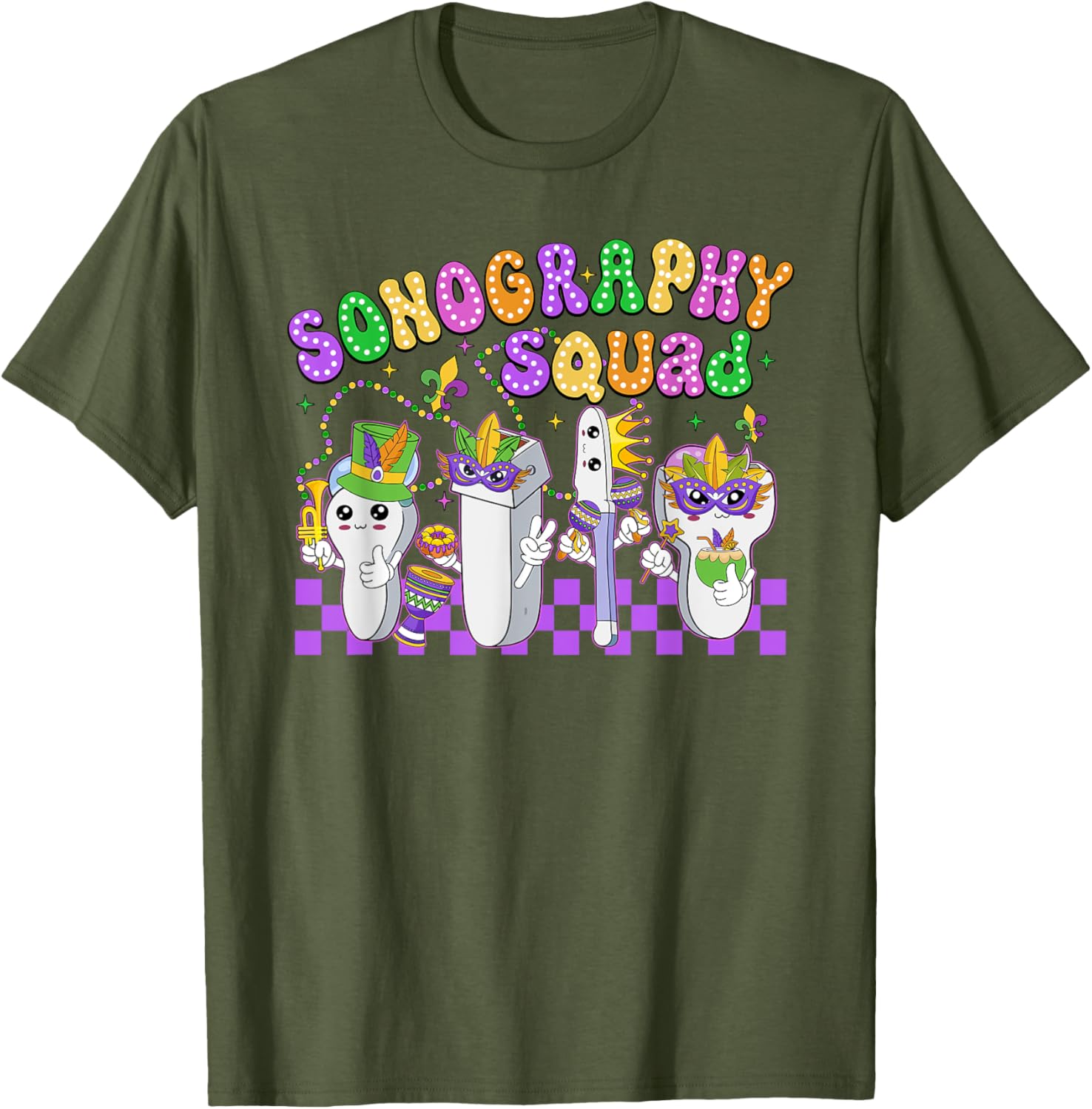 Funny Sonography Squad Mardi Gras Carnival T-Shirt for Sonographers - 2