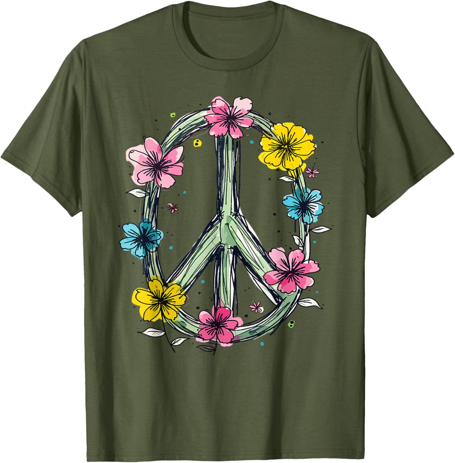 Flower Power Peace Sign T-Shirt for Women Love Hippie Style - 14