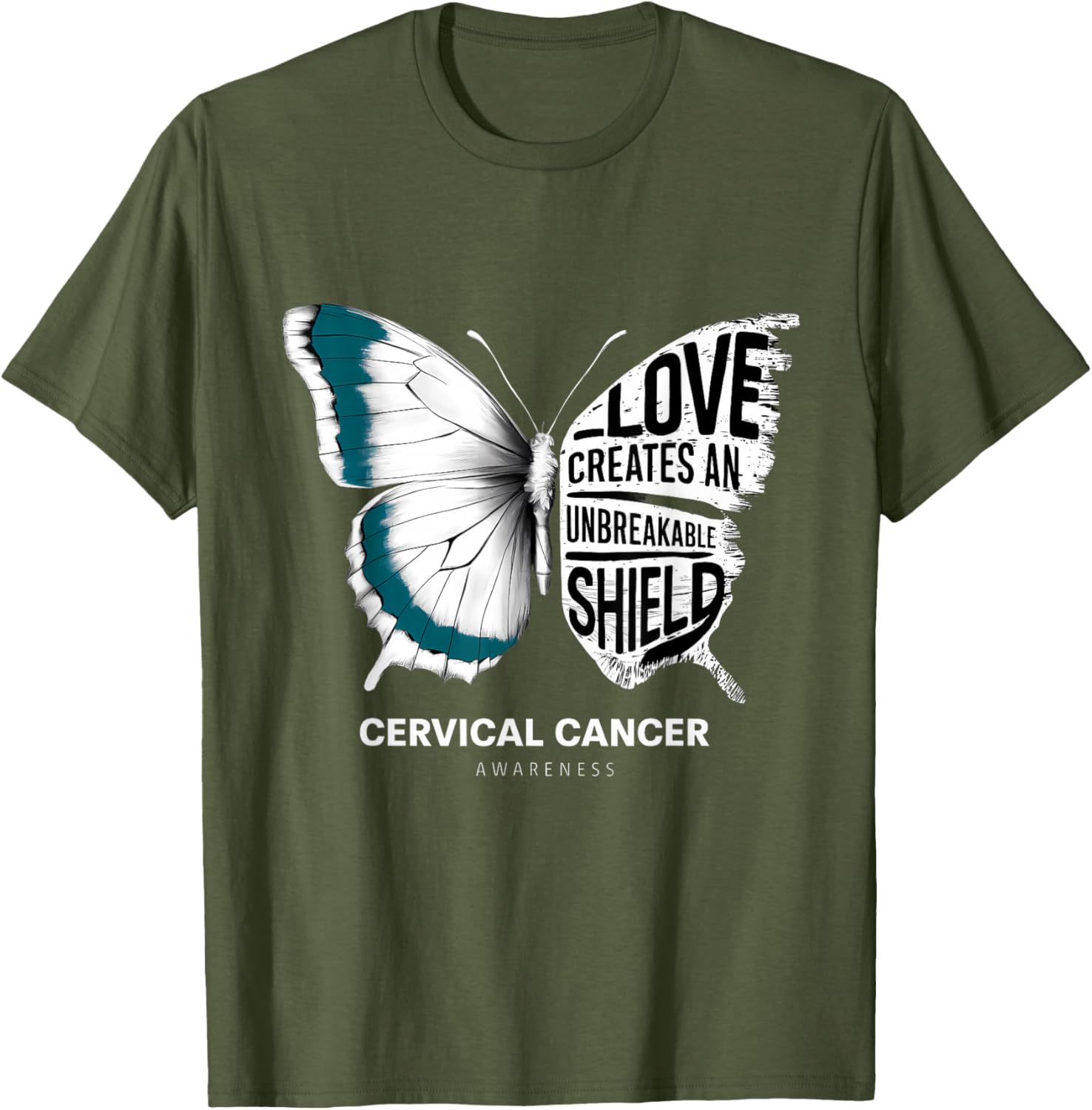 Cervical Cancer Awareness Teal Ribbon Unbreakable Shield T-Shirt - 4