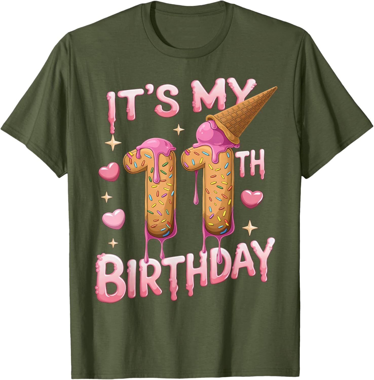 Cute Ice Cream 11th Birthday Shirt for Girls - Perfect Birthday Gift T-Shirt - 10