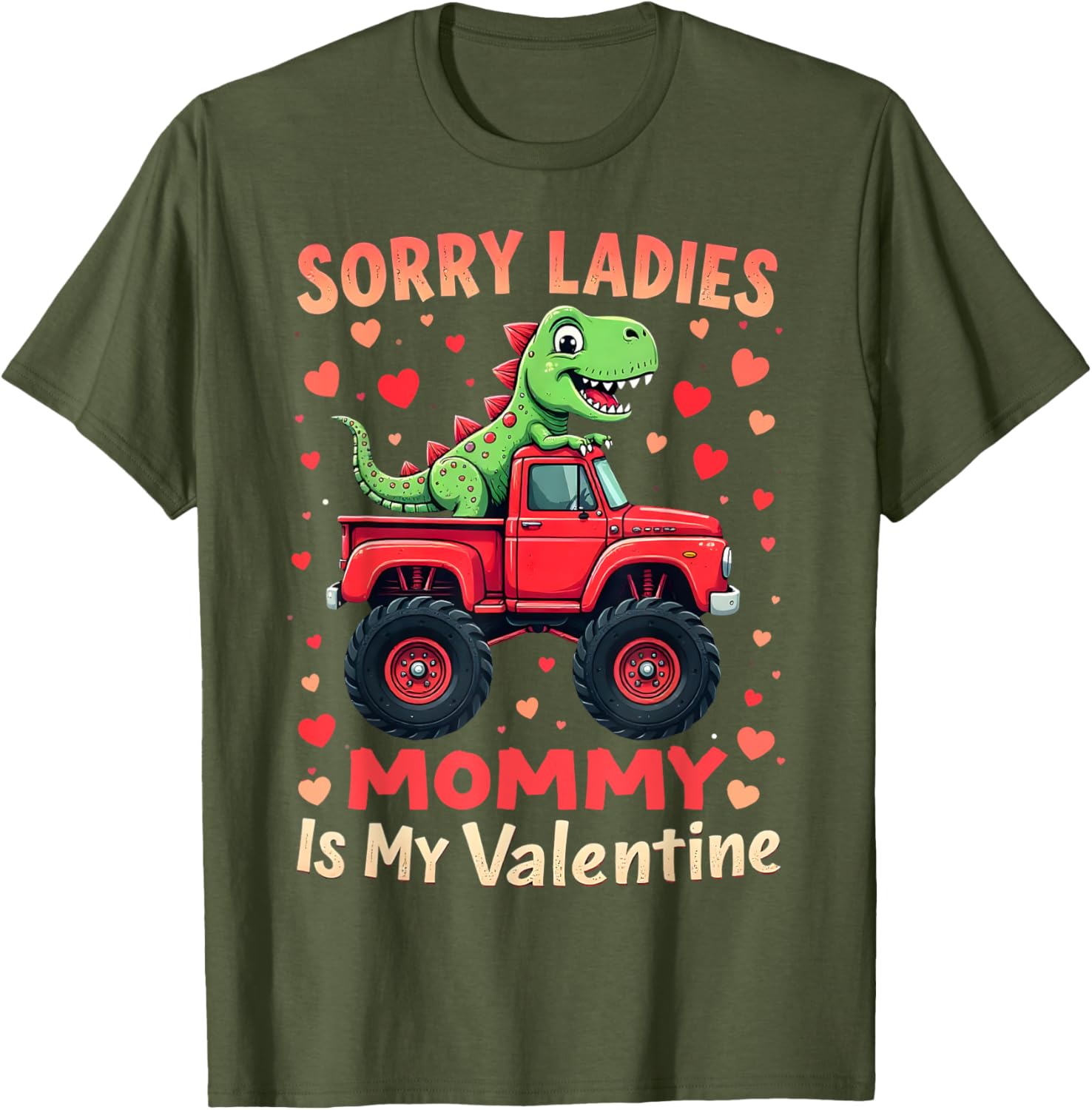 Cute Dinosaur Monster Truck T-Shirt for Kids Sorry Ladies Mommy's Valentine - 2