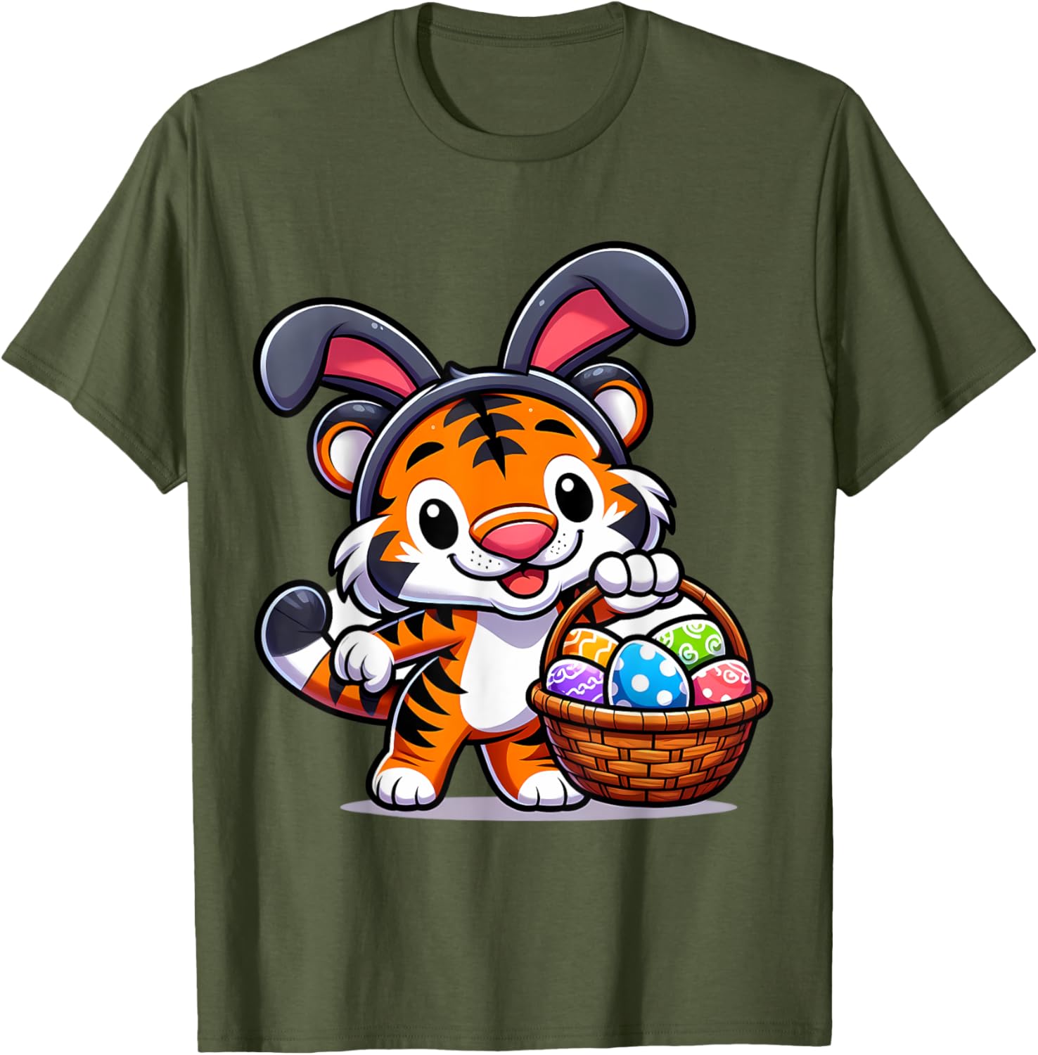 Cute Bunny Ear Tiger Easter Eggs T-Shirt for Kids and Babies - 26