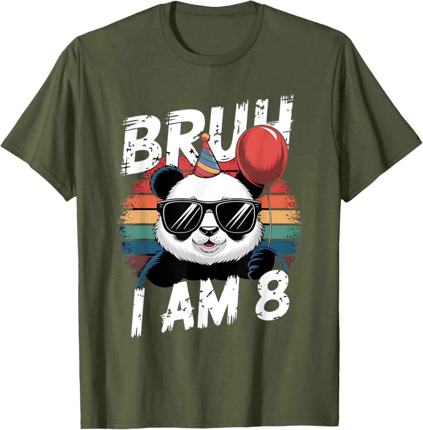 Bruh I Am 8 Panda Retro Sunset T-Shirt for Kids 8th Birthday Fun - 18