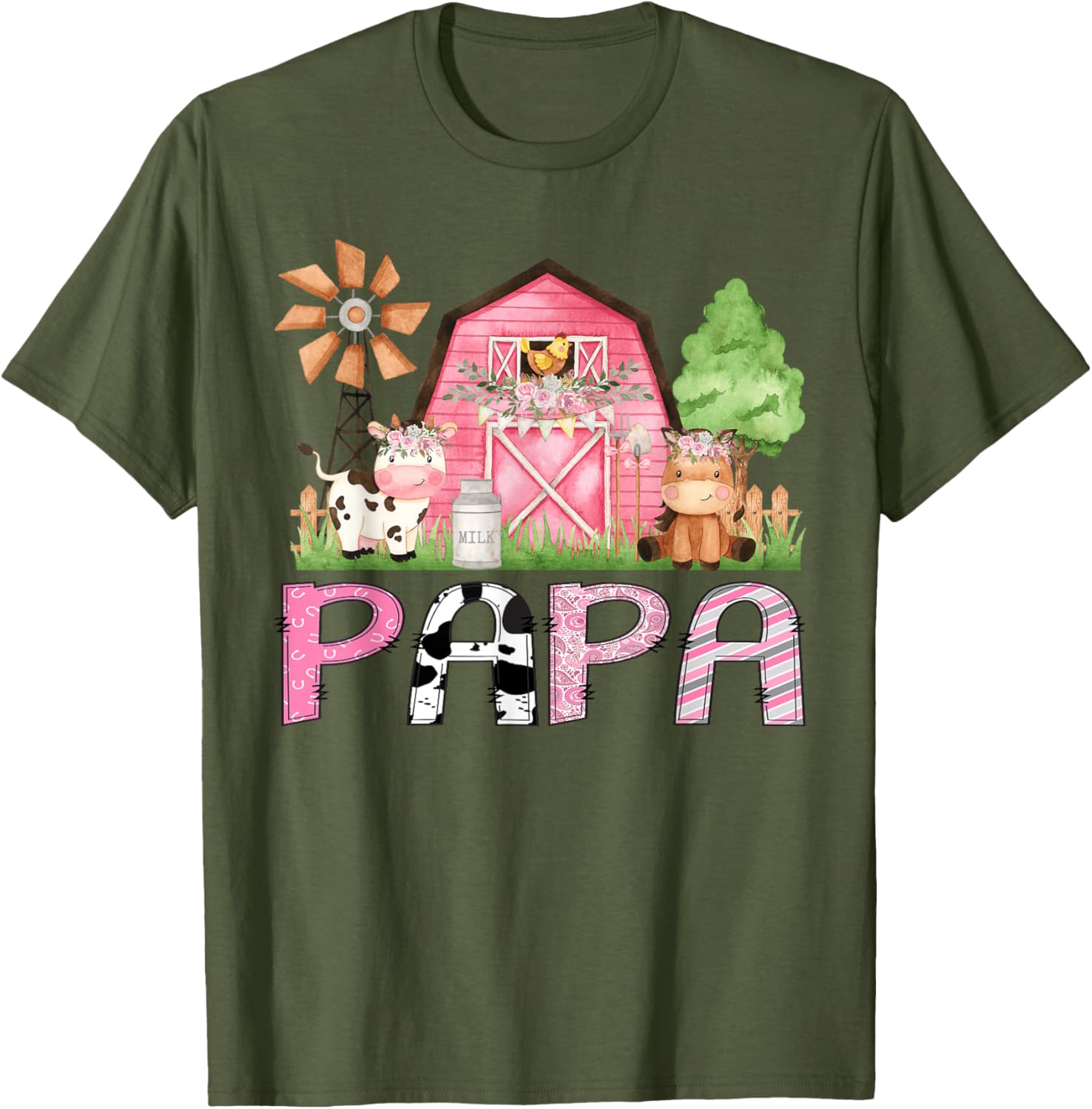 Cute Papa Pink Farm Animal Birthday Matching Family T-Shirts for Kids - 9