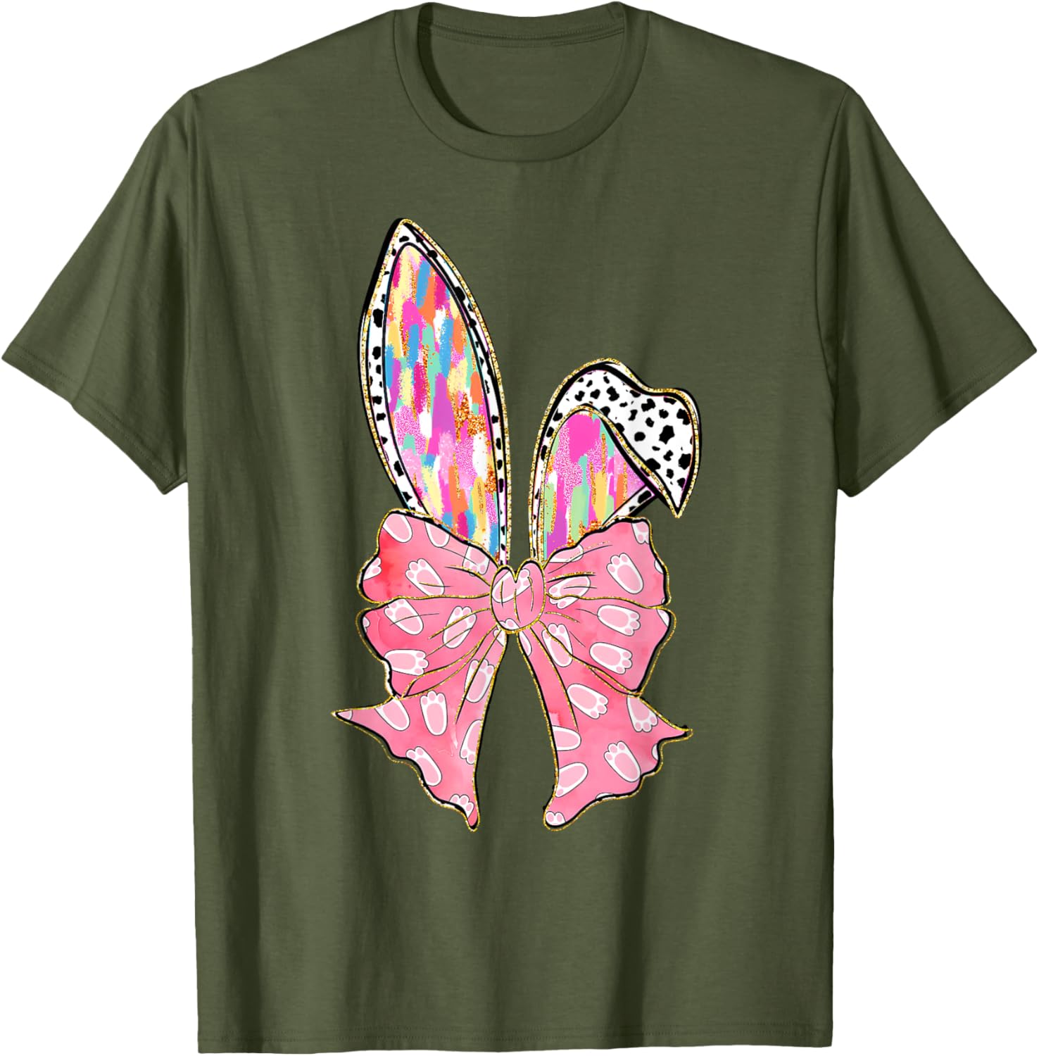 Cute Brushstroke Easter Bunny Coquette Bow Ears T-Shirt for Girls and Teens - 10