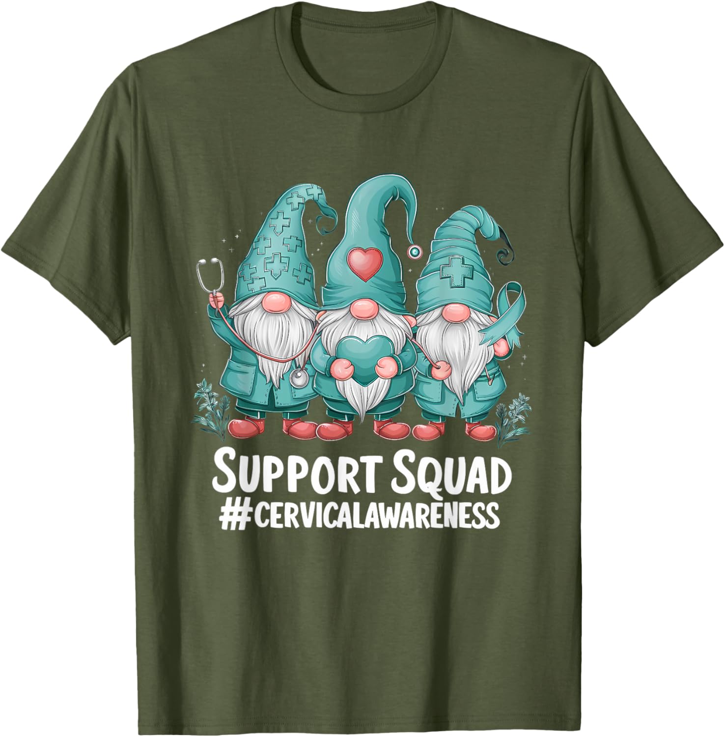 Cervical Cancer Awareness Teal Ribbon Gnome T-Shirt for Supporters - 11