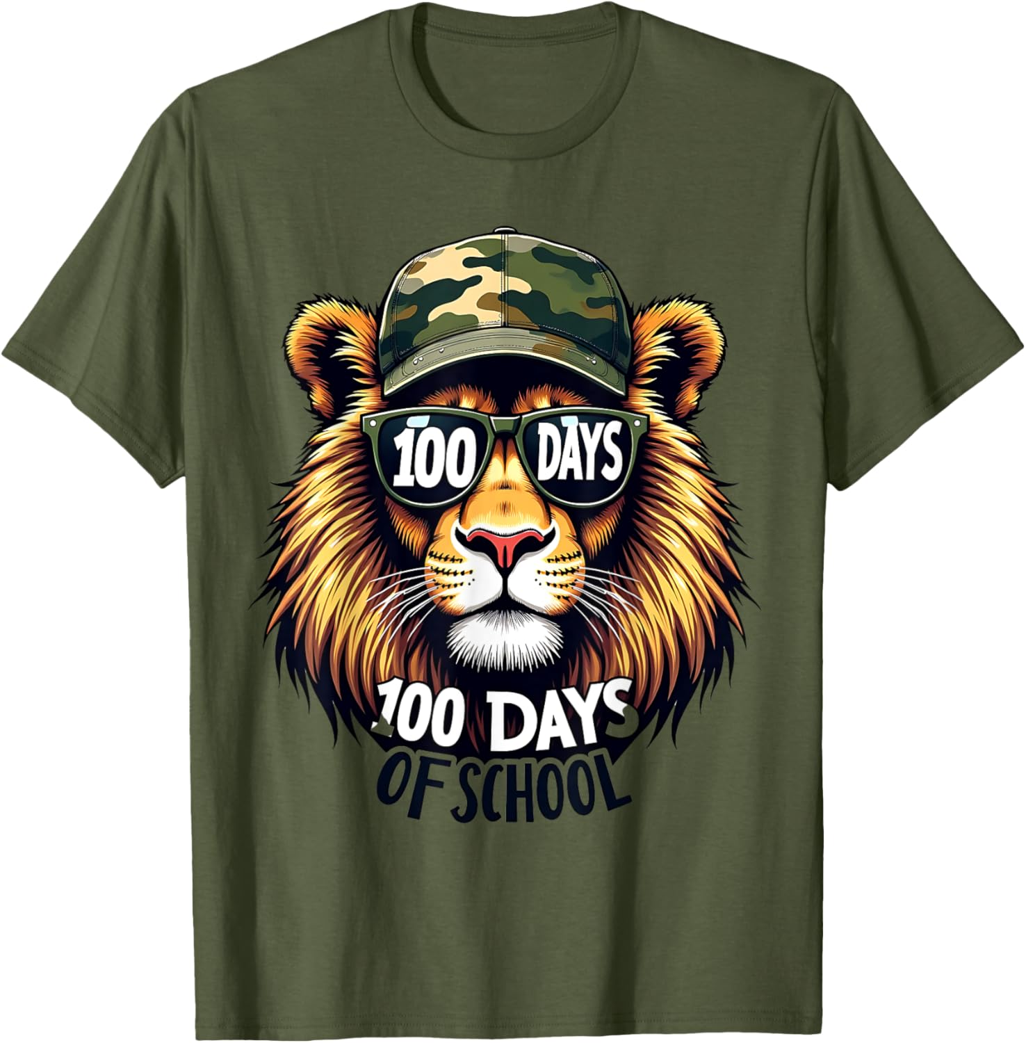 Cute 100 Days of School Lion Camo T-Shirt for Kids and Teachers - 13