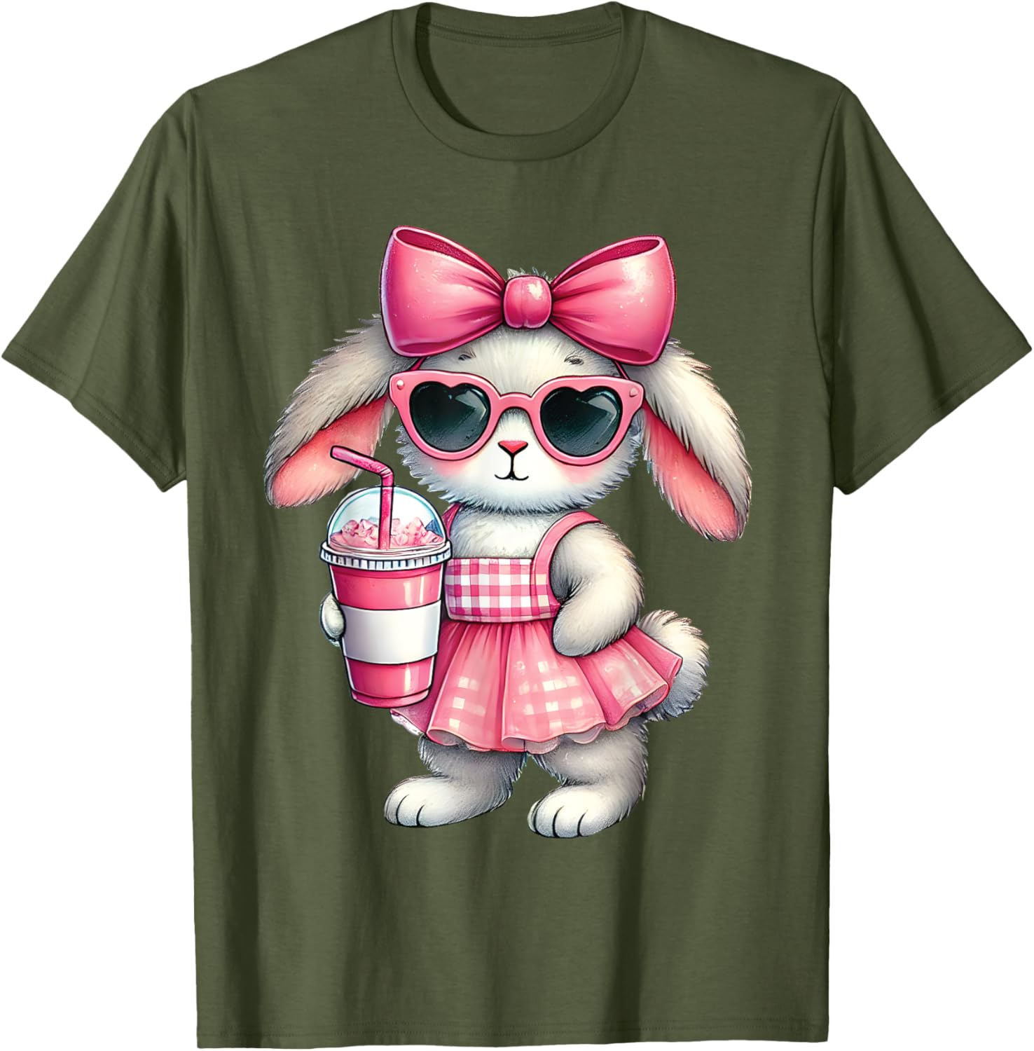Cute Easter Bunny Drinking Iced Coffee T-Shirt for Women and Girls - 8