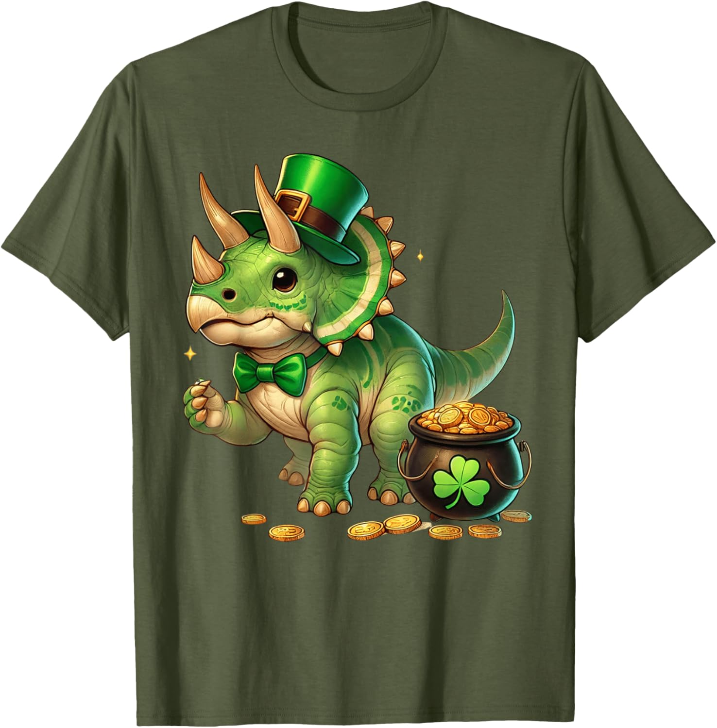 Cute Triceratops Leprechaun St Patrick's Day Kids T-Shirt with Shamrock - 17
