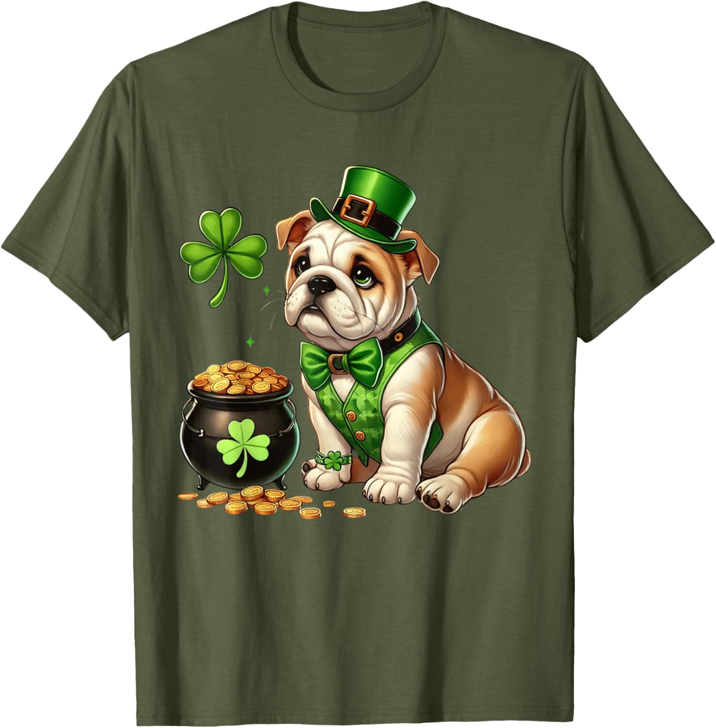 Cute Bulldog Leprechaun St Patricks Day Shamrock Kids T-Shirt - 8