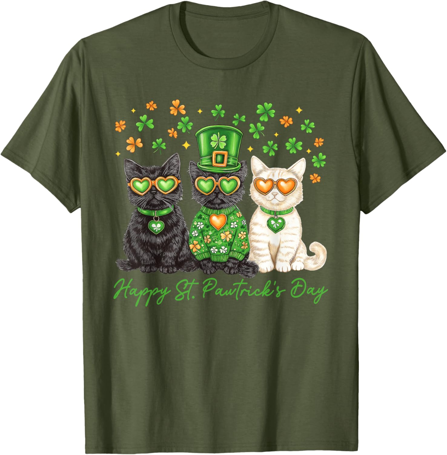 Cute Cat St Pawtrick's Day Shamrock T-Shirt for Cat Lovers - 3