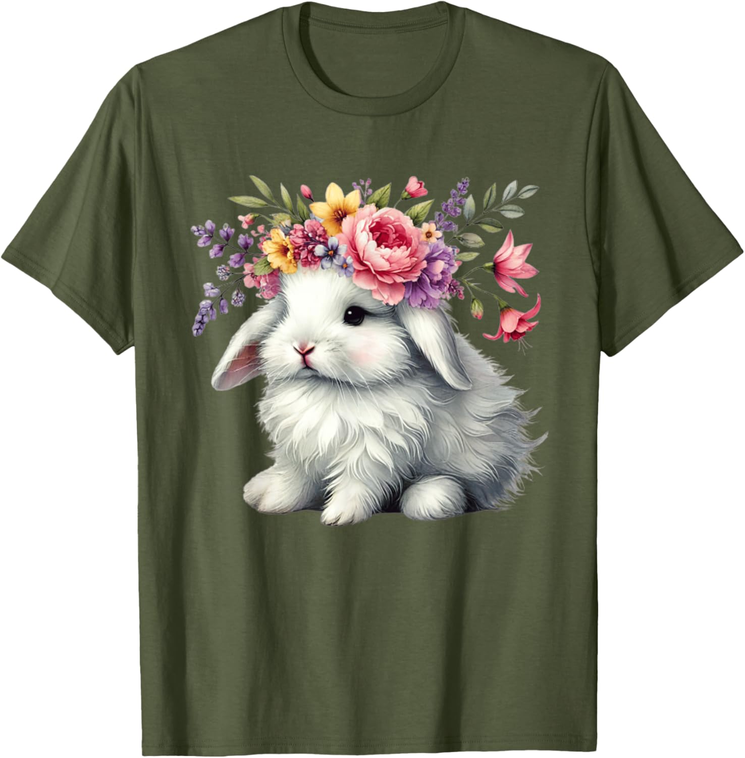Cute Easter Bunny Floral Crown T-Shirt for Girls and Women - 12