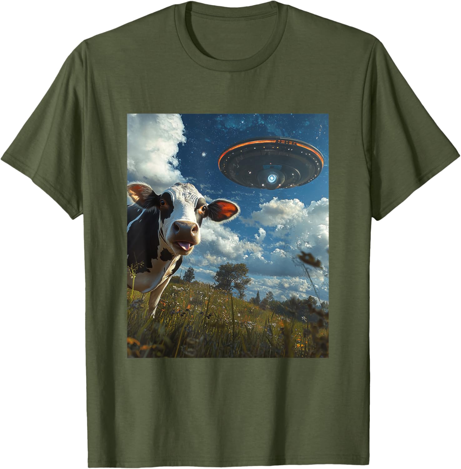 Funny Cow Selfie with Aliens UFO Graphic T-Shirt for Trendy Casual Wear - 22