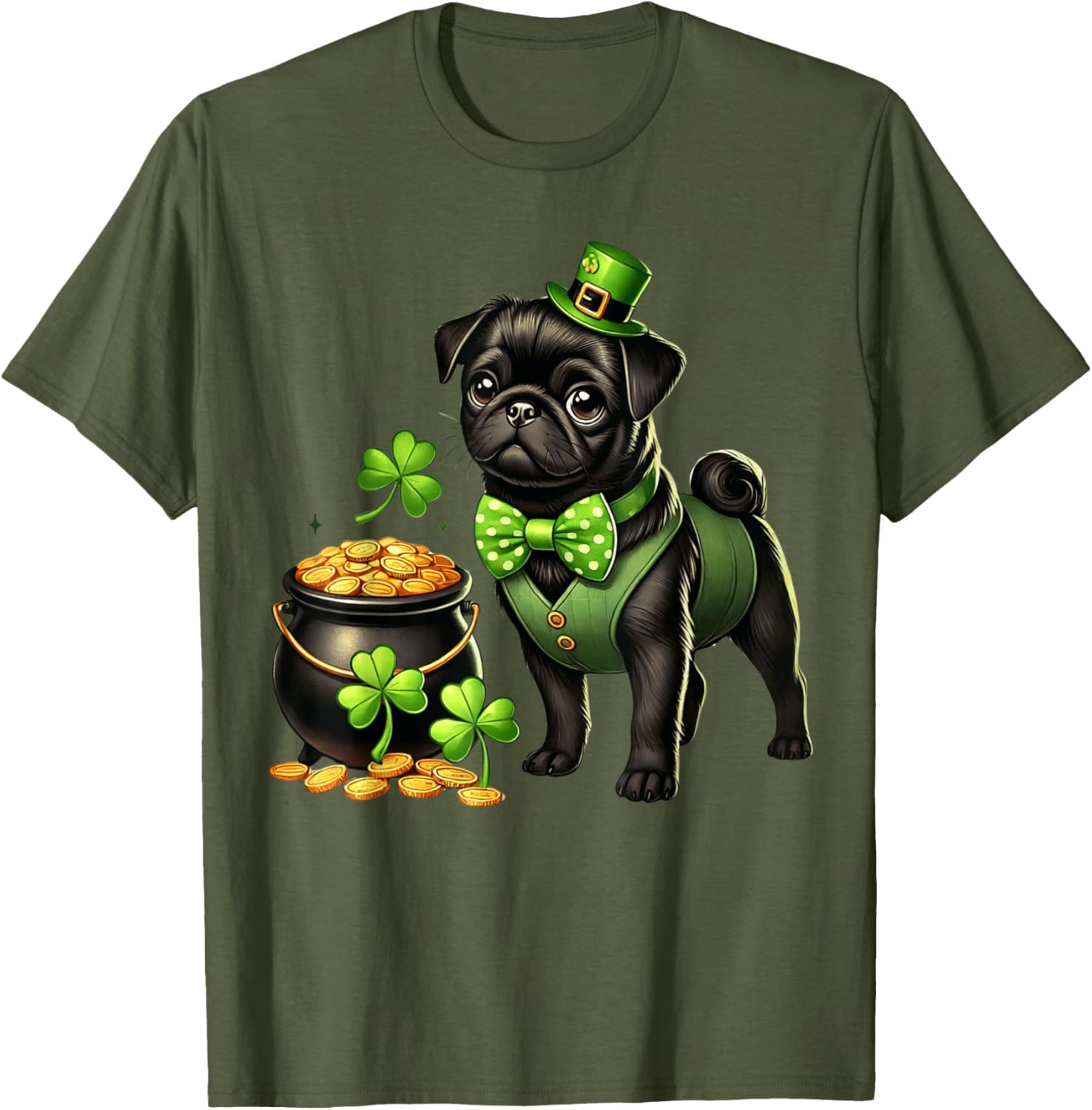 Cute Black Pug Leprechaun T-Shirt for Kids - St Patrick's Day Fun - 12