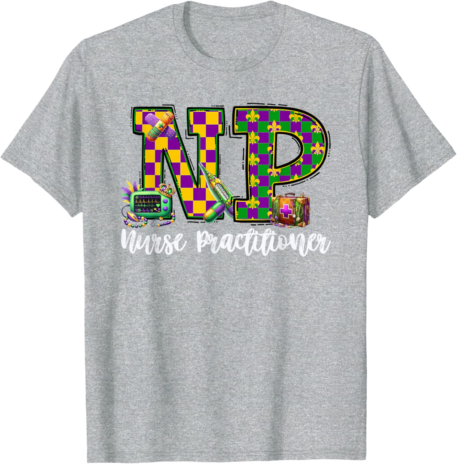 Cute Mardi Gras Nurse Practitioner T-Shirt for Women, Fun and Stylish - 11