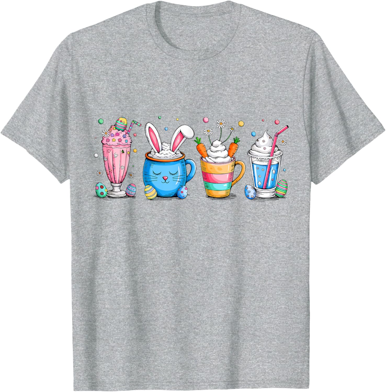 Cute Coffee Bunny T-Shirt for Women Girls with Easter Egg Design - 13