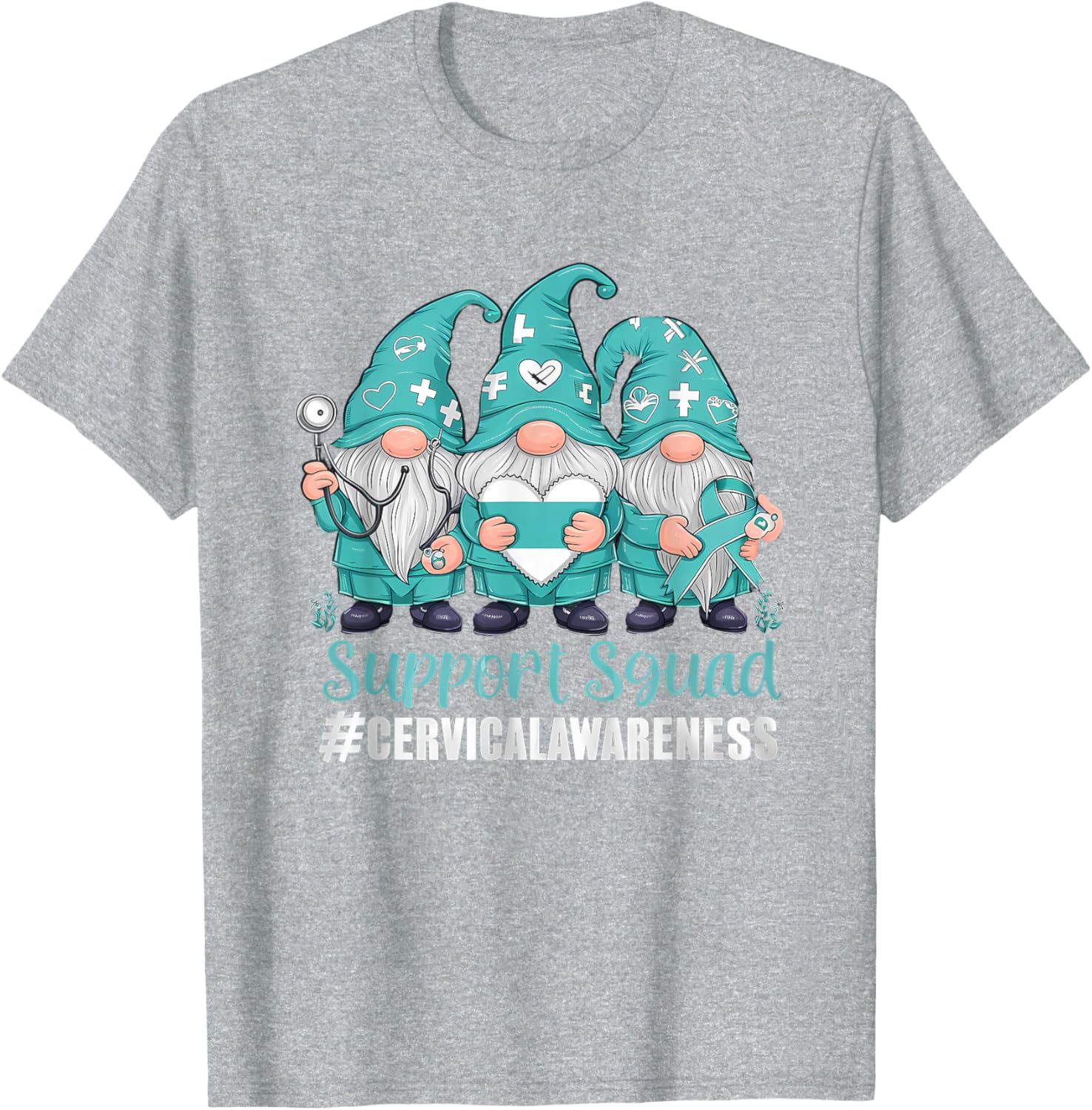 Cervical Cancer Awareness Gnome Teal Ribbon T-Shirt for Supporters - 5