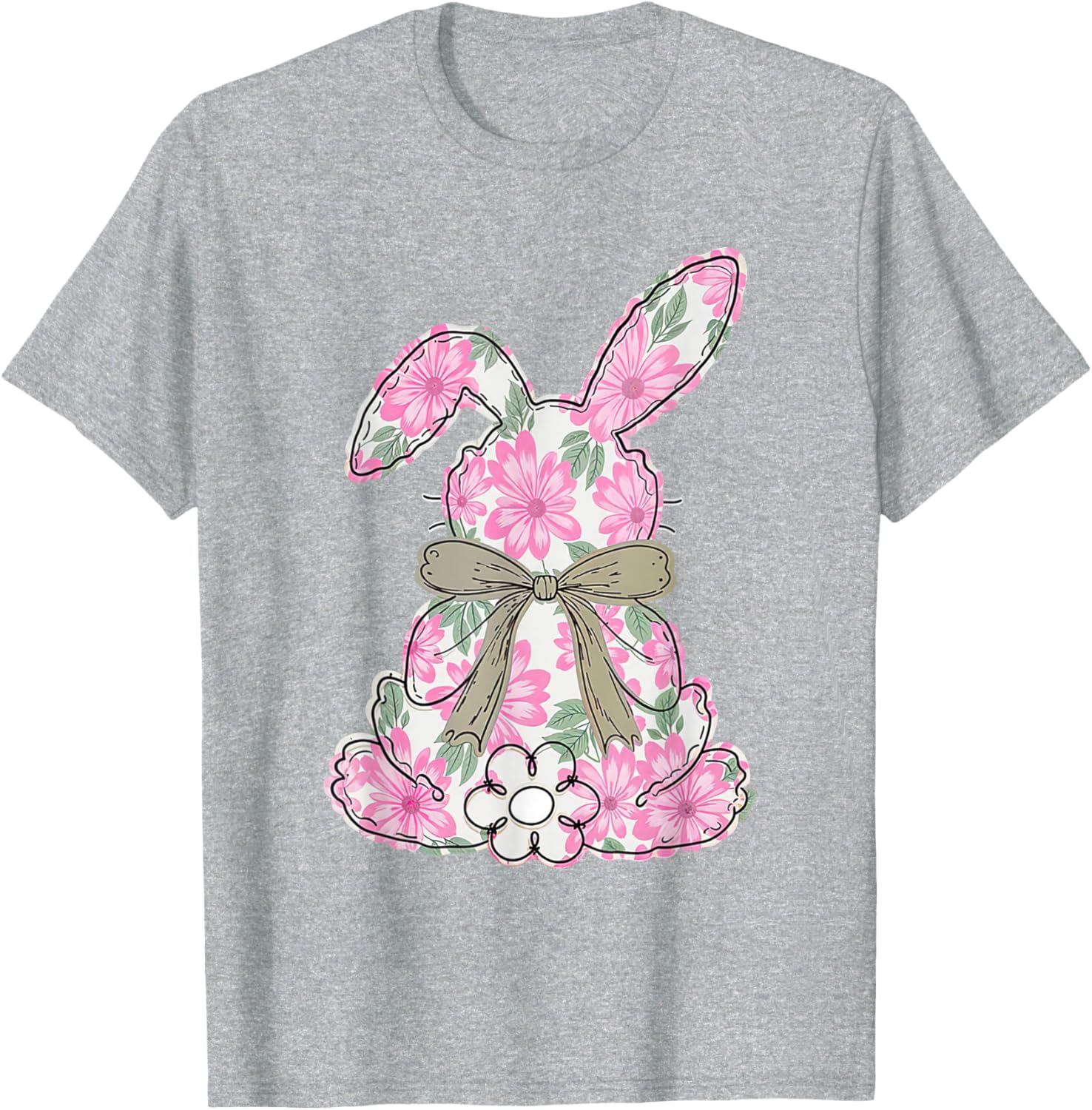 Coquette Floral Easter Bunny Kids Bow T-Shirt for Spring Celebrations - 5