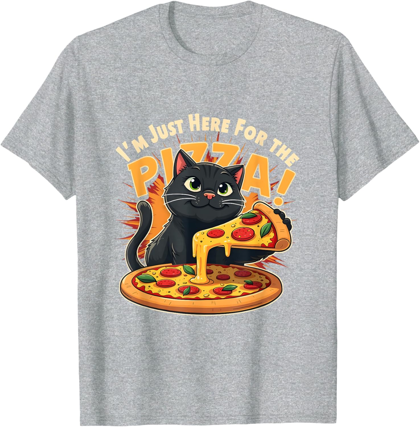 Funny I'm Just Here for the Pizza Cat T-Shirt for Foodie Lovers - 9