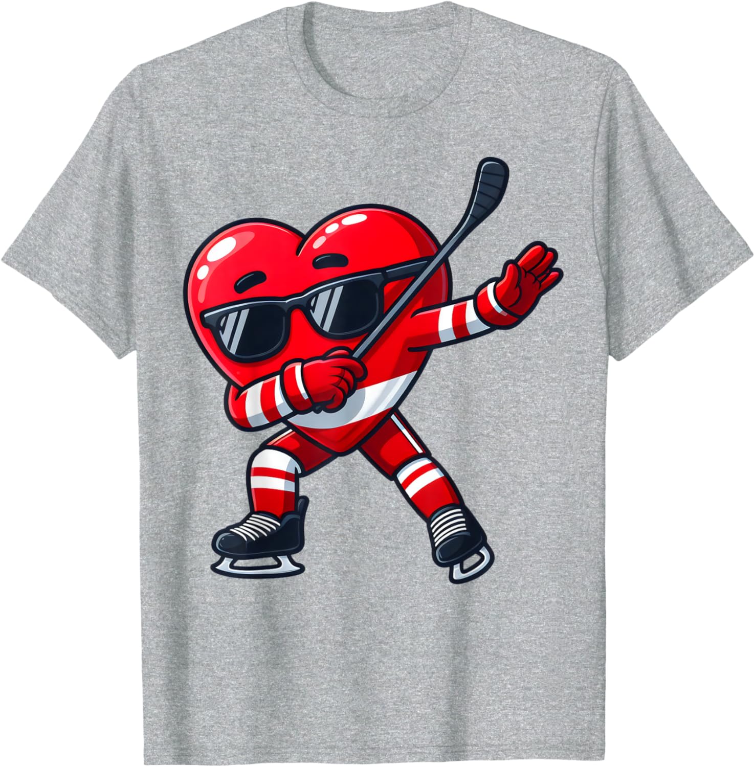 Cute Dabbing Heart Ice Hockey T-Shirt for Funny Valentine's Day Fun - 19