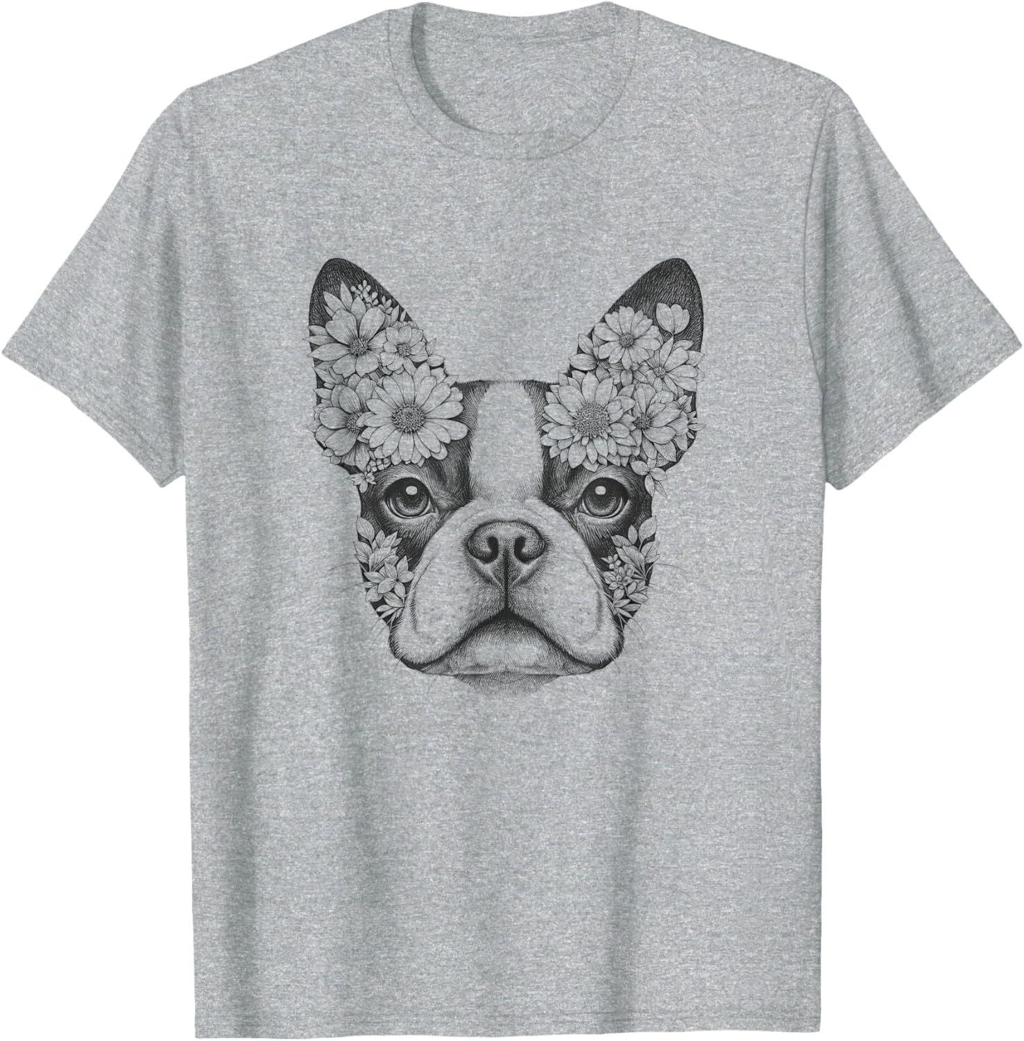 Floral Boston Terrier T-Shirt for Men and Women - Bostie Flower Design - 6