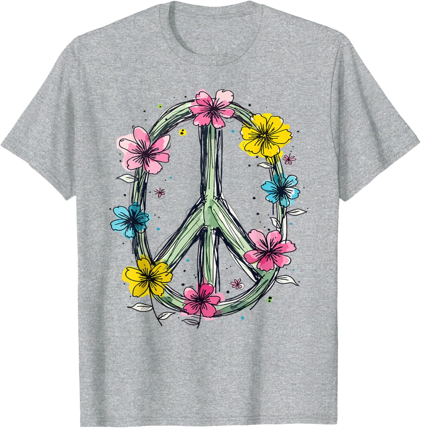 Flower Power Peace Sign T-Shirt for Women Love Hippie Style - 4