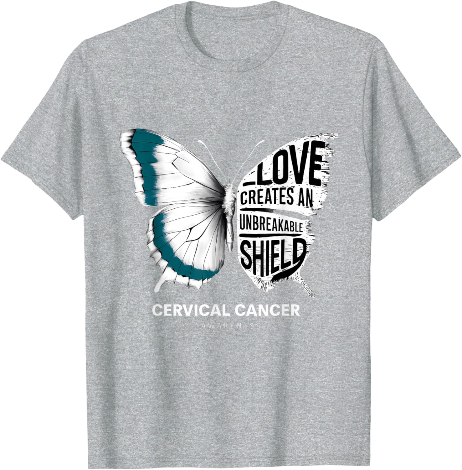 Cervical Cancer Awareness Teal Ribbon Unbreakable Shield T-Shirt - 16