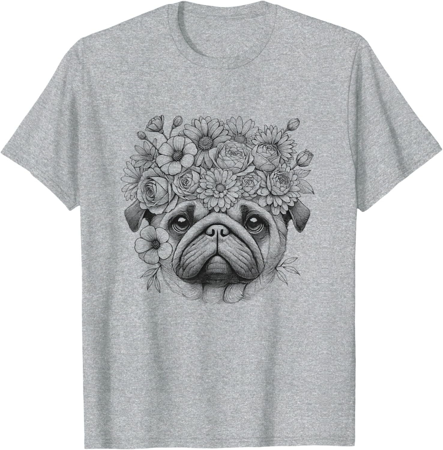 Floral Pug Face T-Shirt for Women and Girls – Cute Dog Design Apparel - 7